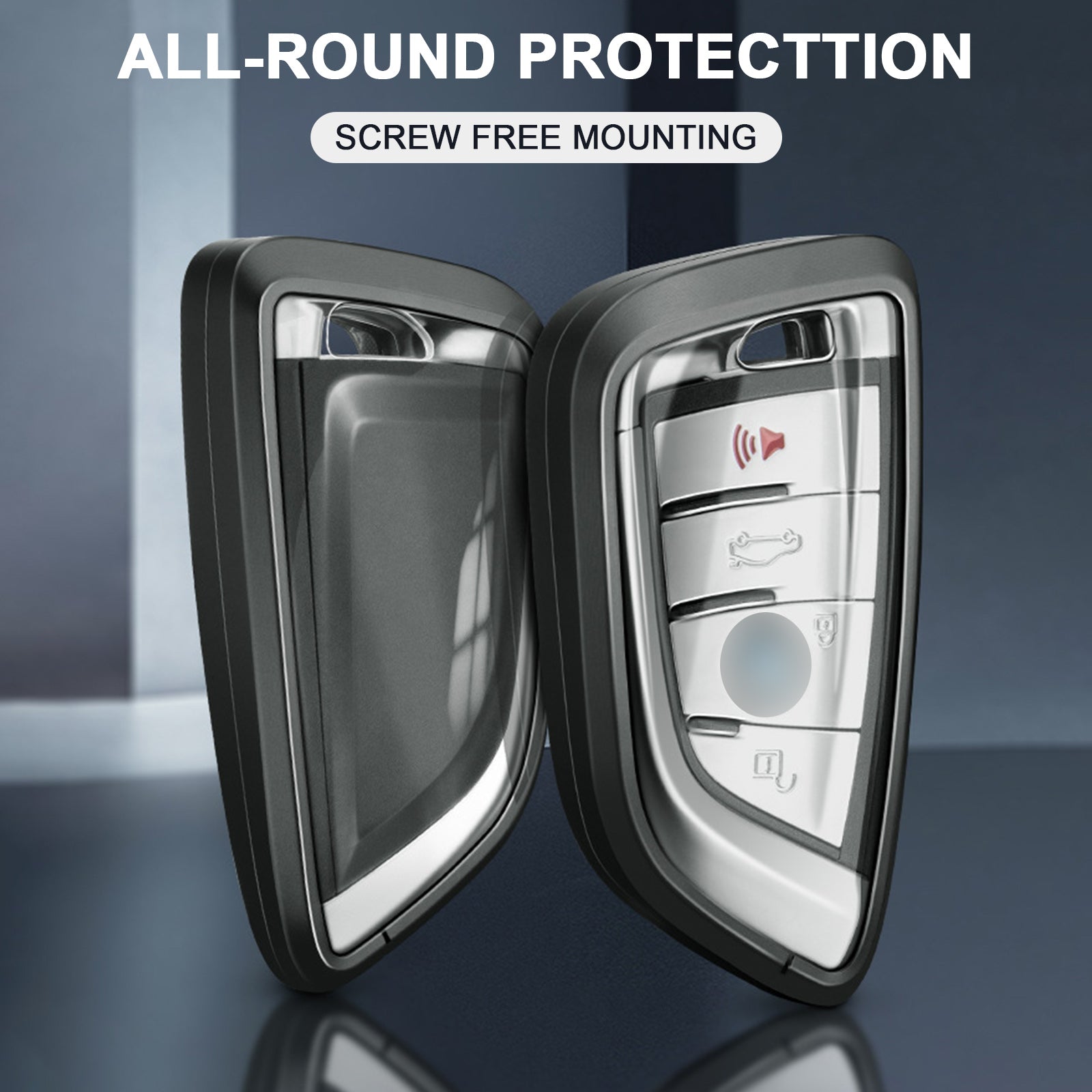 Aluminum Alloy TPU Silvery Car Key Case Cover With Buckle For Ford