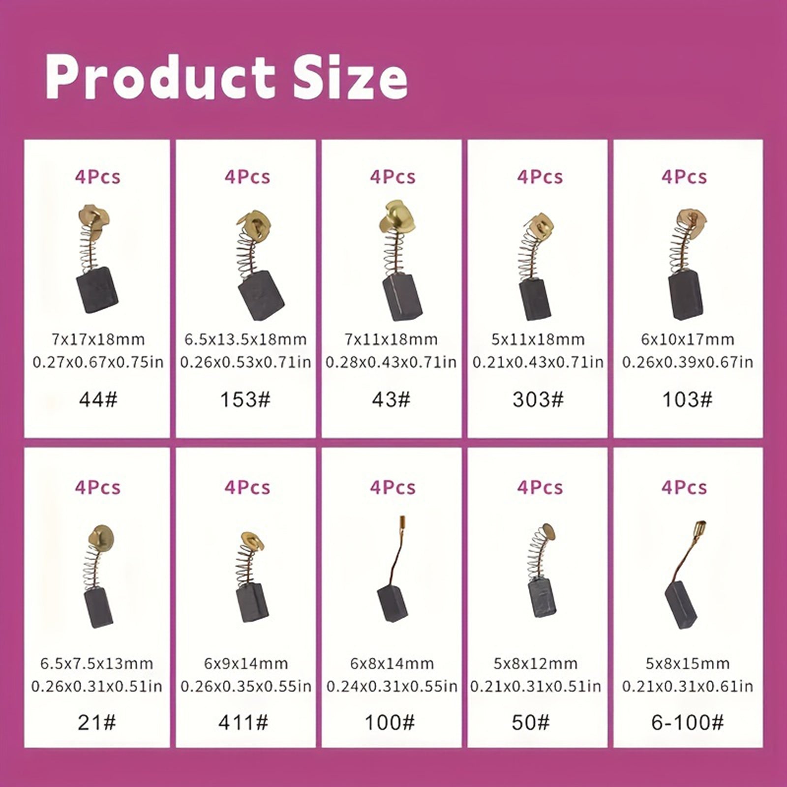 40 Uds. De cepillos de carbono para Motor eléctrico, pieza de herramienta eléctrica de reparación de repuesto de 10 tamaños