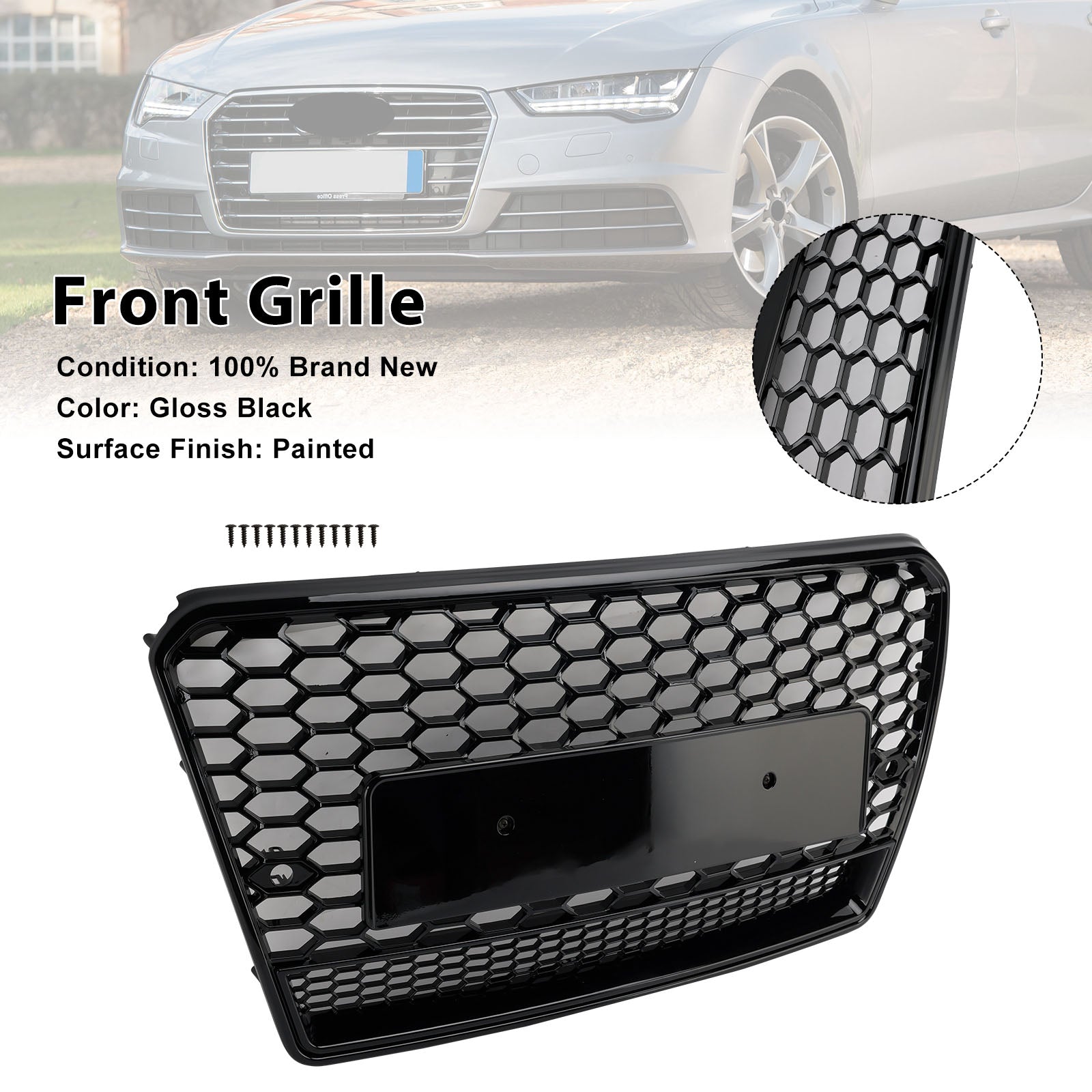 RS7 Style Honeycomb Mesh Front Grill Grille Fit Audi A7/S7 2012-2015 Black