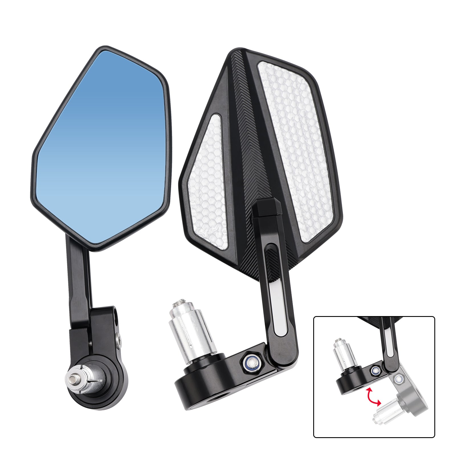 Ensemble de rétroviseurs d'extrémité de guidon en aluminium CNC noir 7/8" Rétroviseurs universels