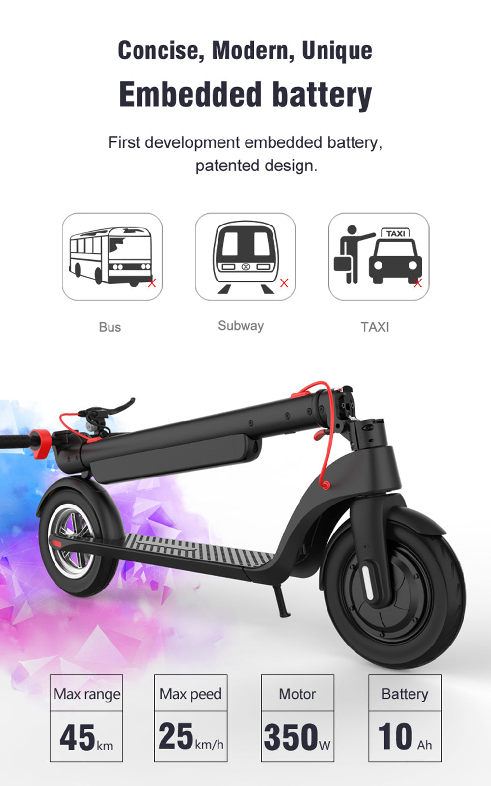 10" scooter électrique se pliant pour la gamme adulte de 350W 45KM pour le déplacement urbain adulte