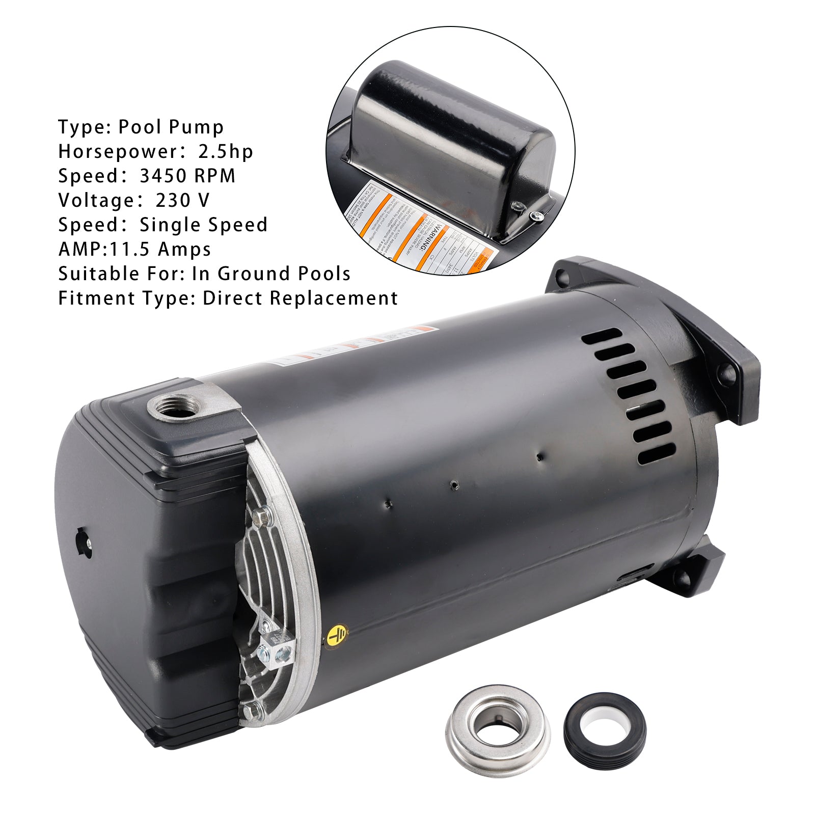 B2840 B840 2,5 hk 230V Pool Pump Motor 56Y Frame Square Flens