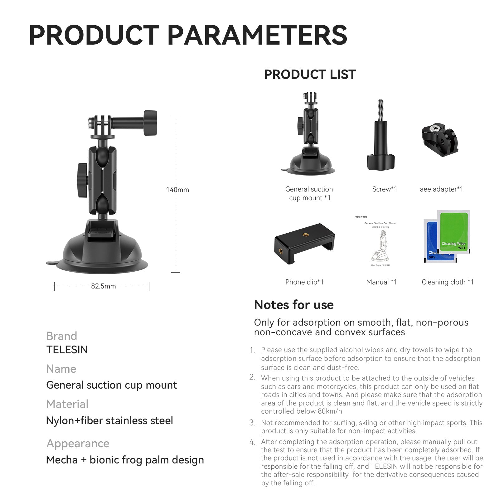 Univerzálny ľahký držiak na prísny sací pohár pre DJI GOPRO13/Insta 360 GO3