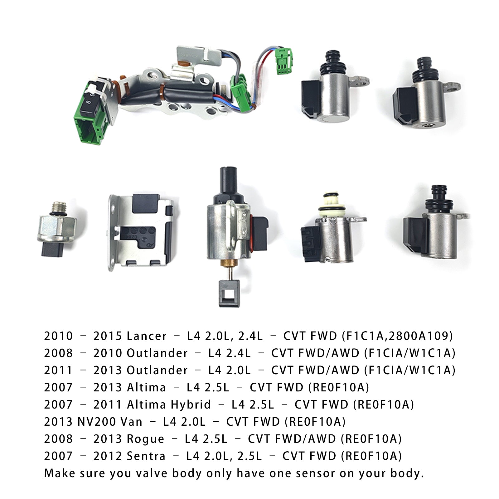 2007–2013 Altima – L4 2,5L – CVT FWD (RE0F10A) Transmissiemagneetklepset JF011 Eén sensor