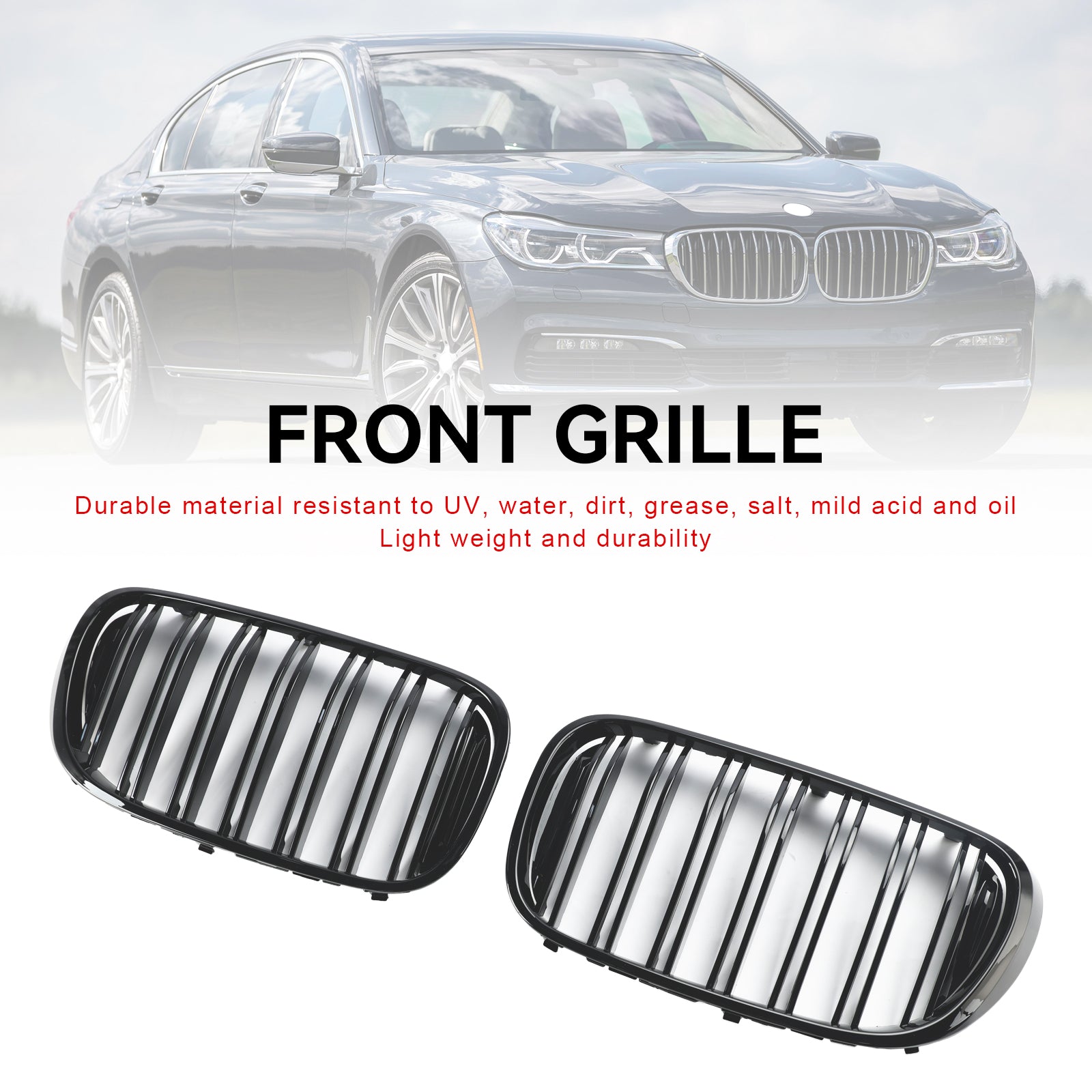 Black 2 Slat Front Kidney Grill Grille Fit For BMW 7 Series G11 G12 2016-18 Pre-LCI