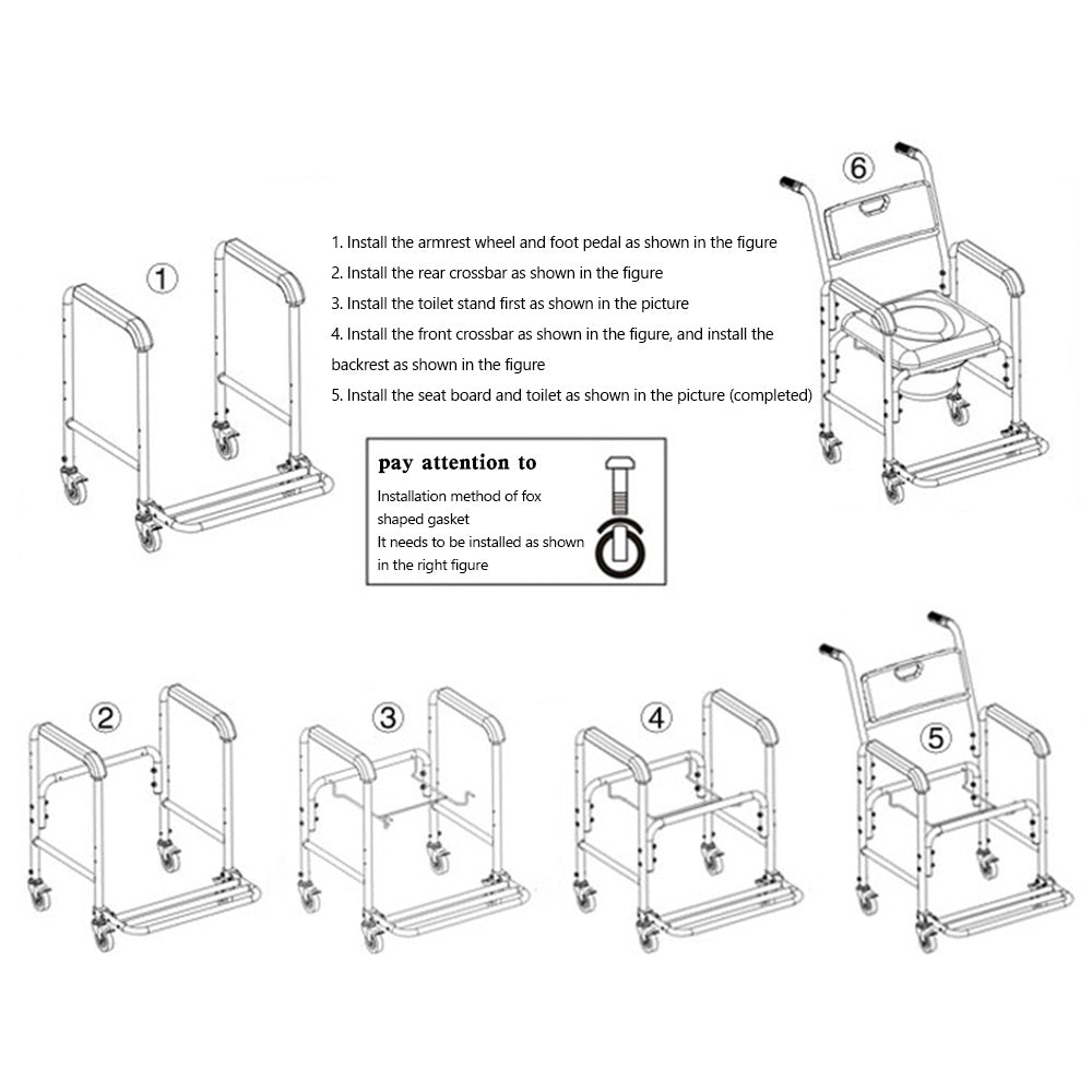 Fauteuil roulant de chaise de douche de Commode de toilette mobile à roues multifonctions pour personnes âgées