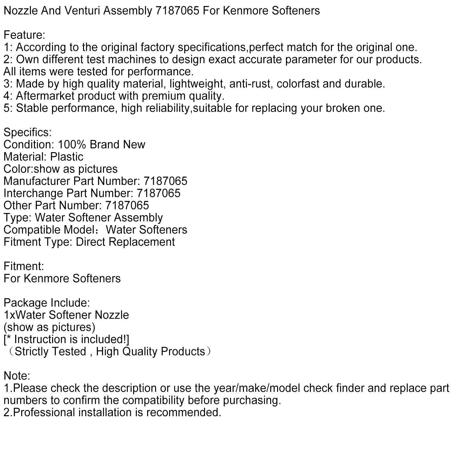 Nozzle And Venturi Assembly 7187065 For Kenmore Softeners