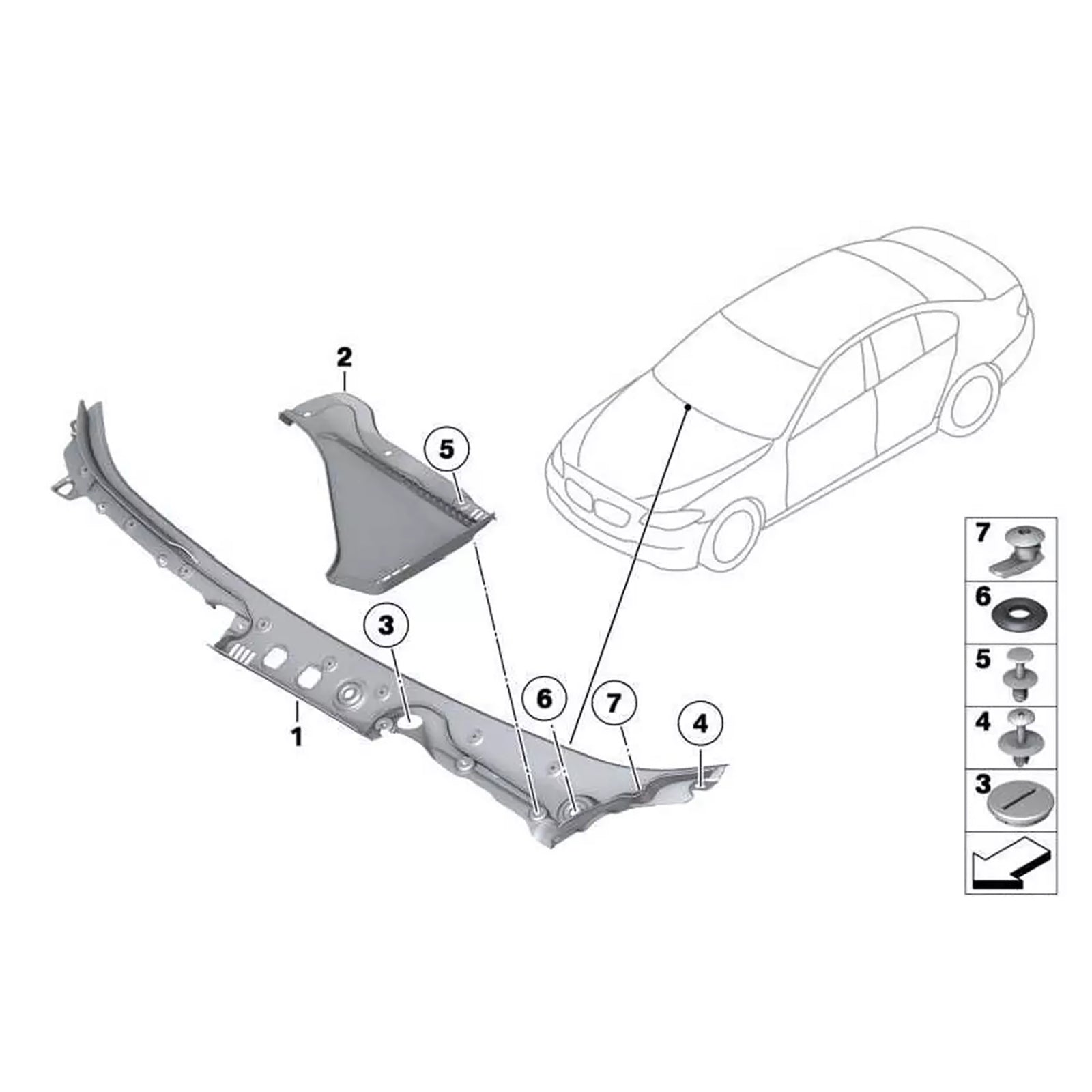 2011-2016 BMW 5Series 528i 535d 550i Windshield Cowl Panel Cover 51717203124