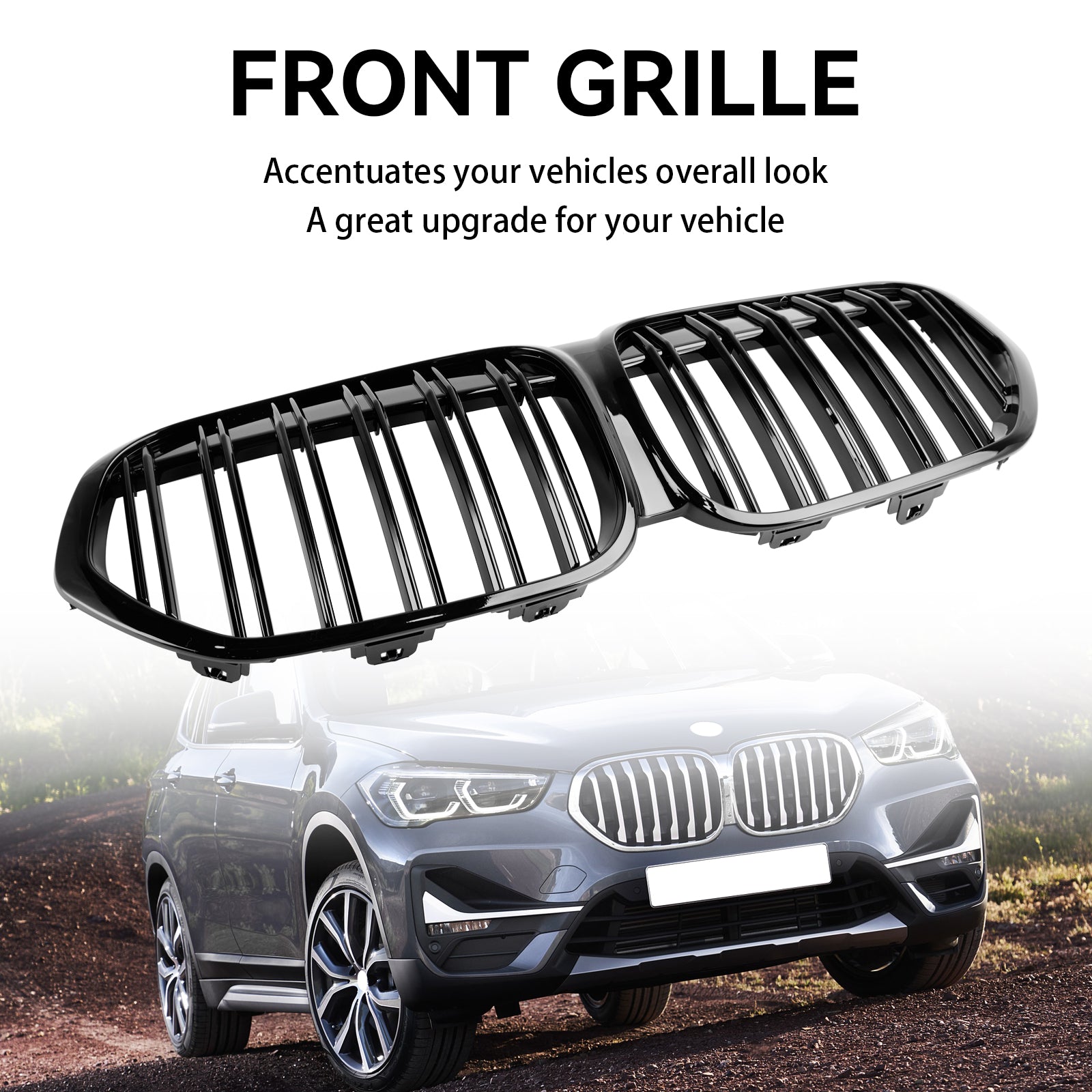 2019-2021 BMW X1 F48 F49 Grille de calandre avant noire brillante à double lamelles