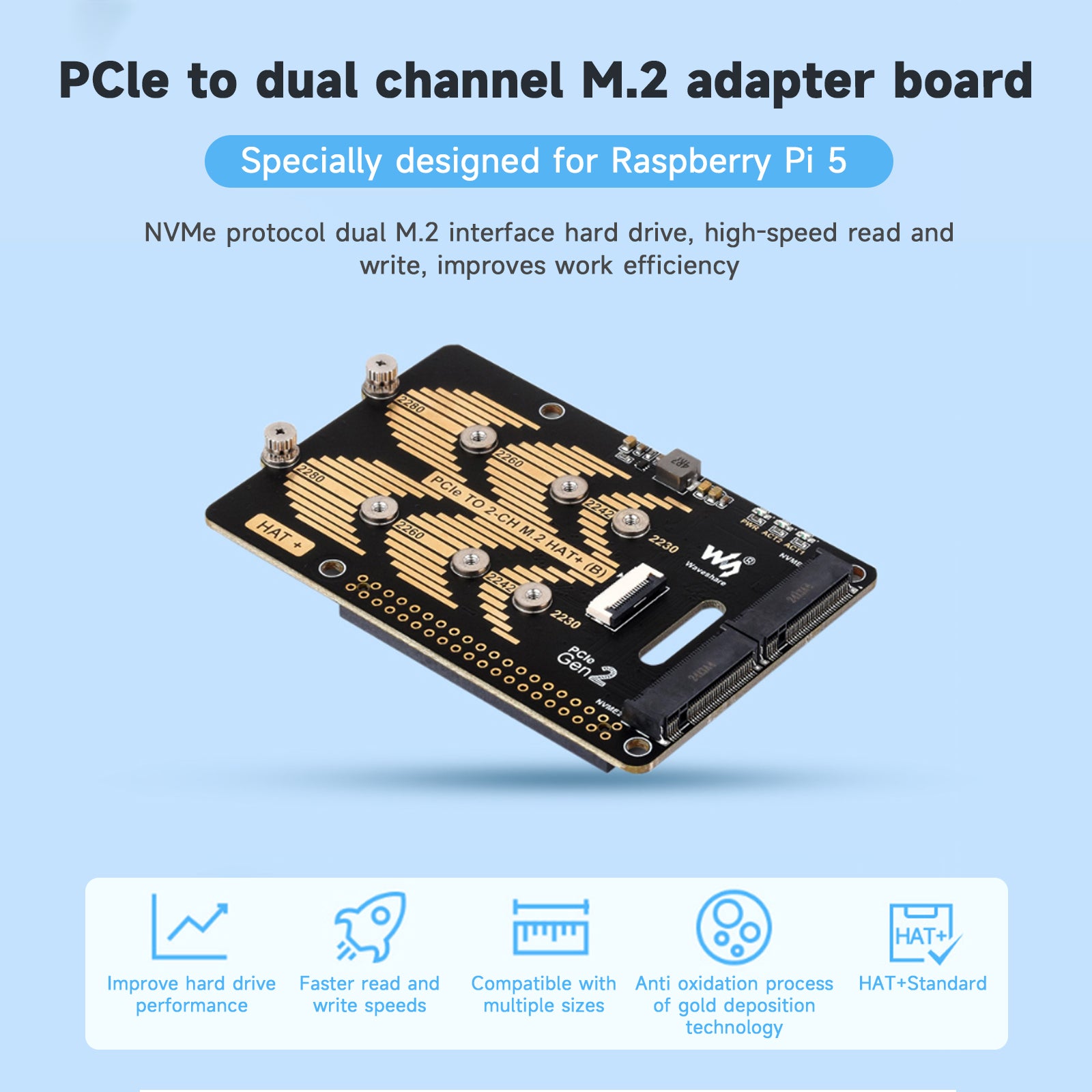 Raspberry Pi 5 PCIe carte rotative double canal protocole Nvme double disque dur M.2