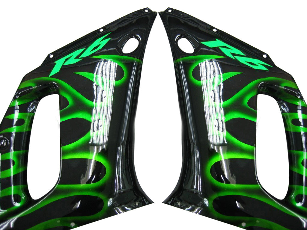 1998-2002 Yamaha YZF-R6 Black & Green Flame Racing Fairings Generic