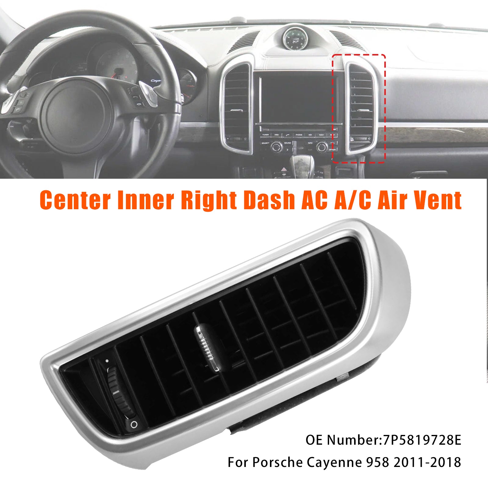 Center Right Dash A/C Air Vent 7P5819704D For Porsche Cayenne 958 2011-2018
