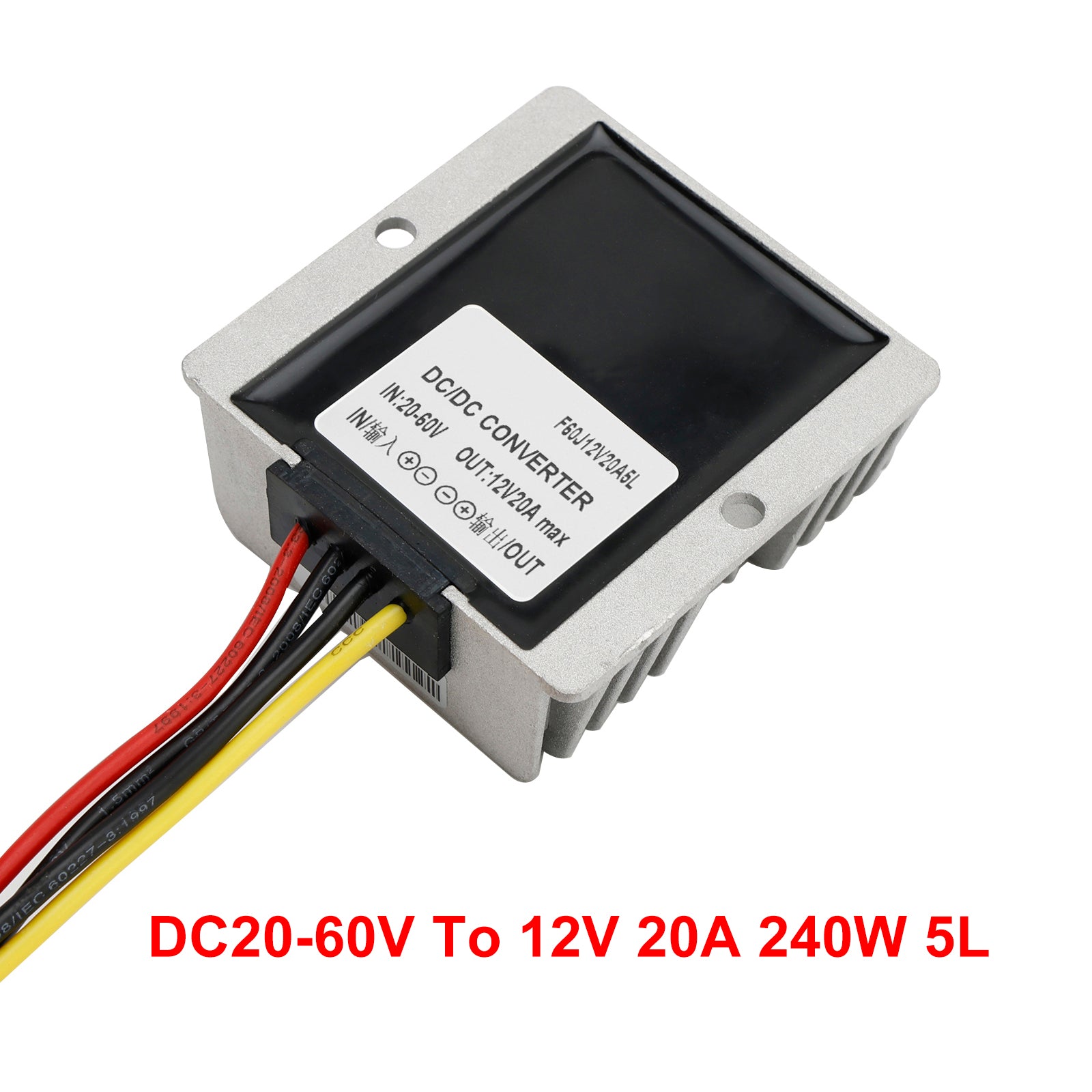 Vanntett DC 20-60V til 12V 20A 240W Step-Down Strømforsyningsomformer Regulator