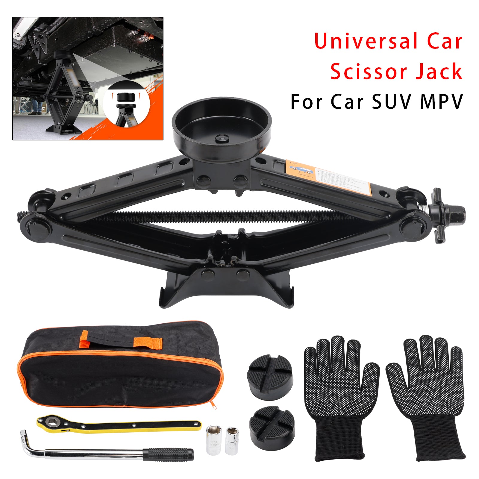 Car Jack 2,5 T/2500 kg Universal Scissor Jack Hjulstagsnyckel för SUV MPV