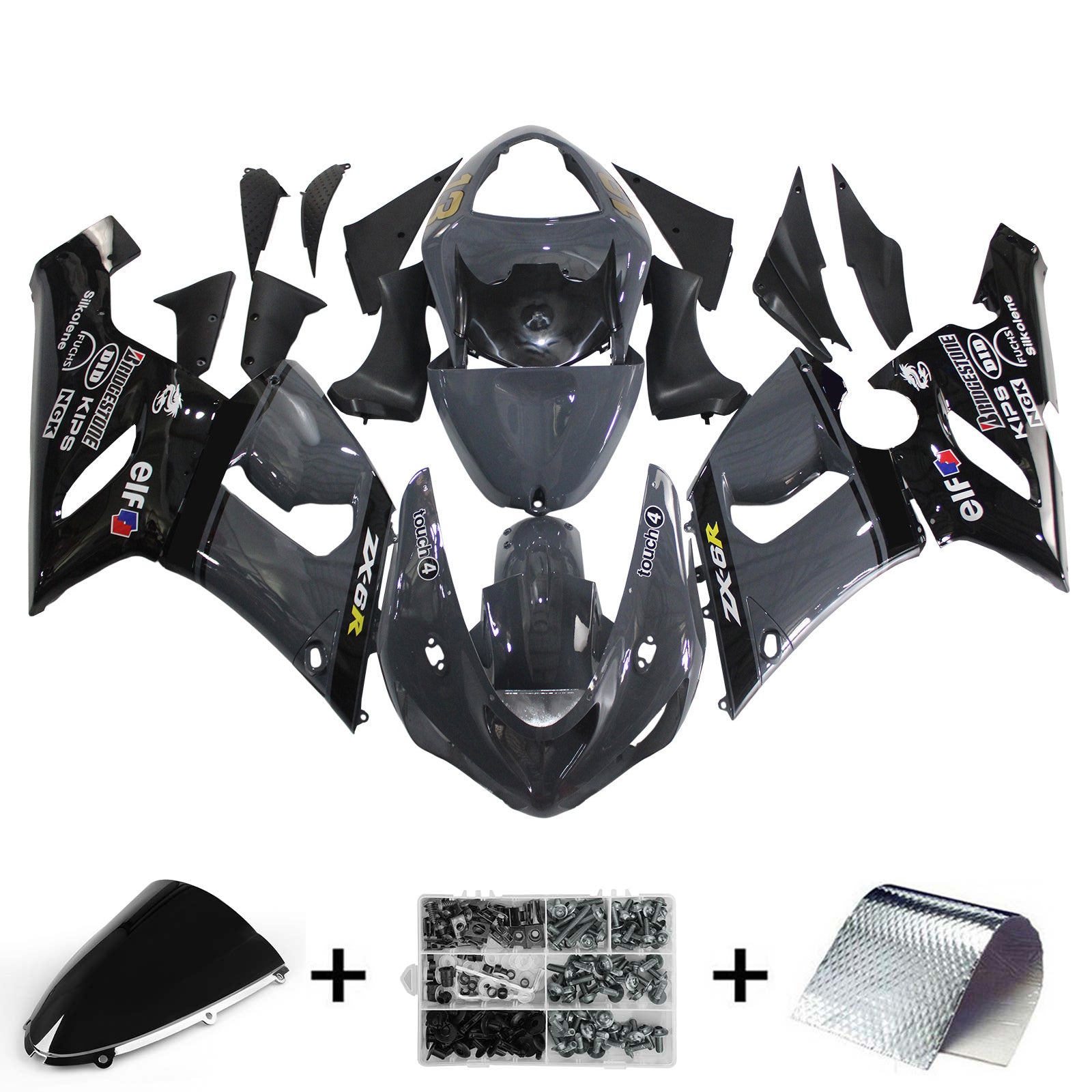 2005-2006 Kawasaki ZX6R 636 Amotopart Injection Fairing Kit Kawasaki Plast ABS #133