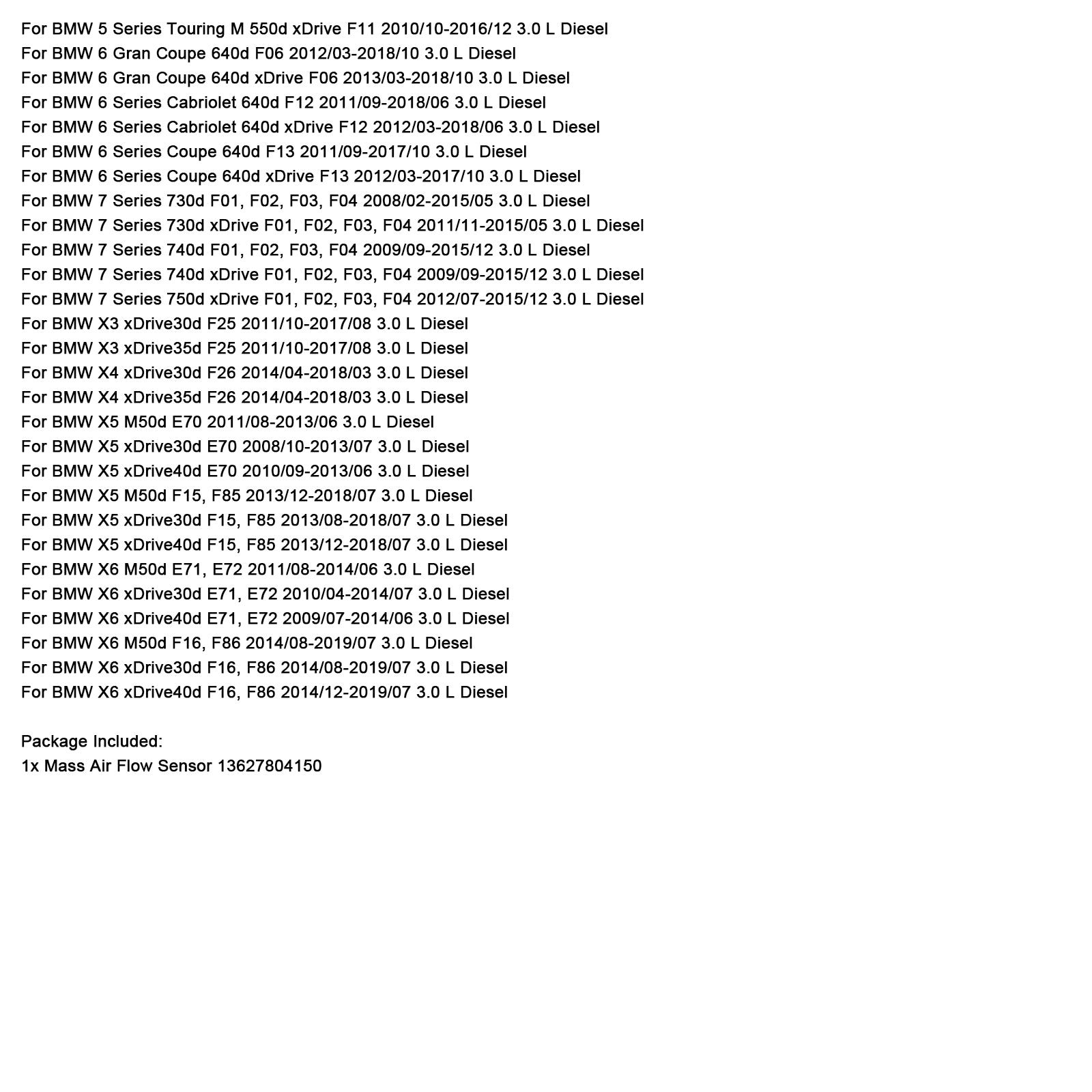 Capteur de débit d'air de masse 13627804150 pour BMW F31 F30 F34 F32 F10 F11 F07 x3 x5