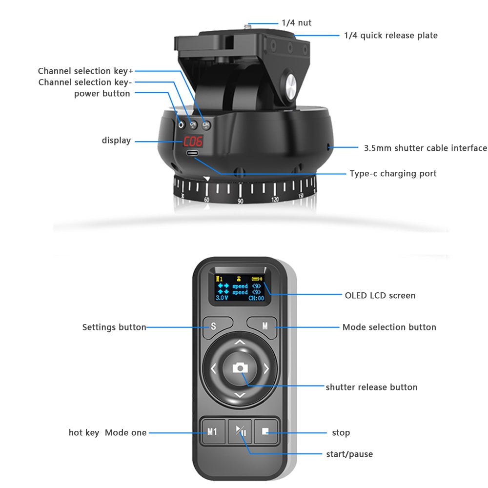 Tête inclinable panoramique rotative à 360 ° adaptée aux téléphones mobiles/appareils photo, etc.