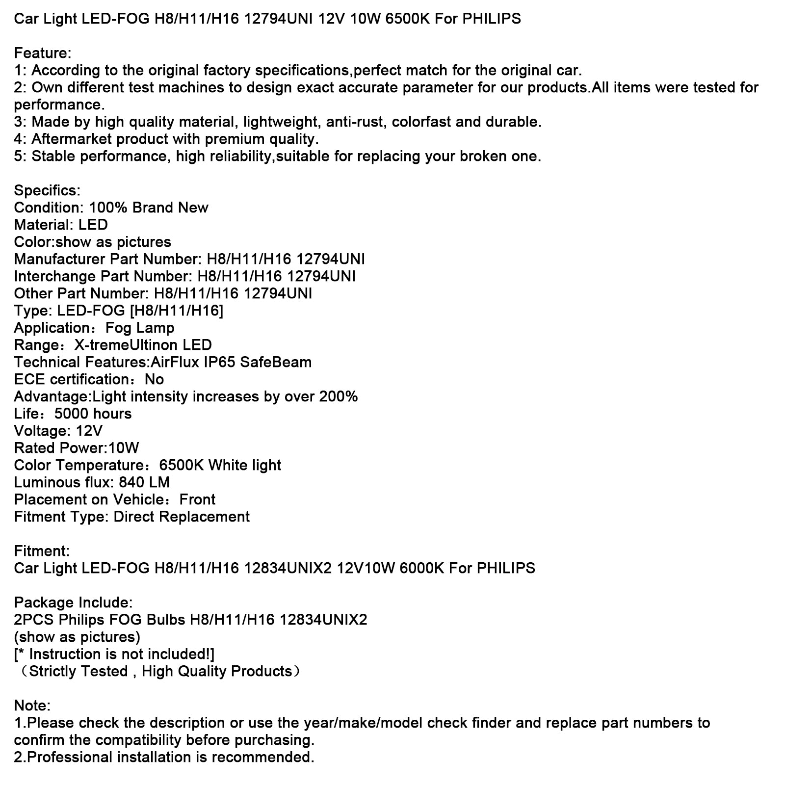 Svetlo auta LED FOG H8/H11/H16 12794uni 12V 10W 6500K pre Philips