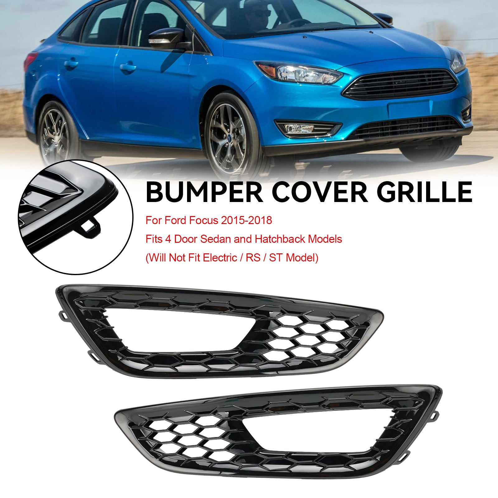 2015-2018 Ford Focus 2PCS Front Bumper Fog Light Lamp Cover Bezel Grille F1EZ15266D