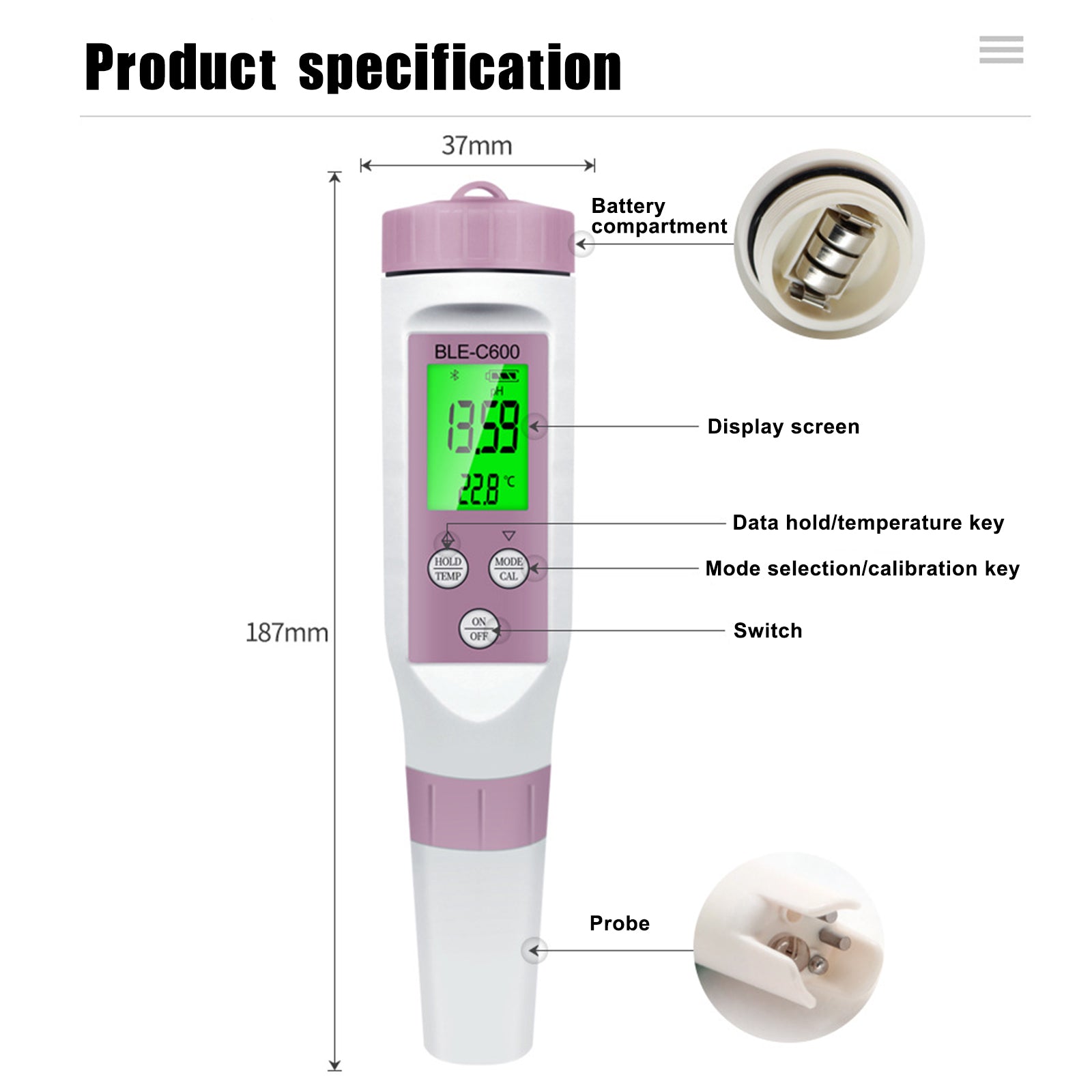 7 en 1 PH EC conductividad TDS salinidad ORP SG medidor de dientes azules medidas