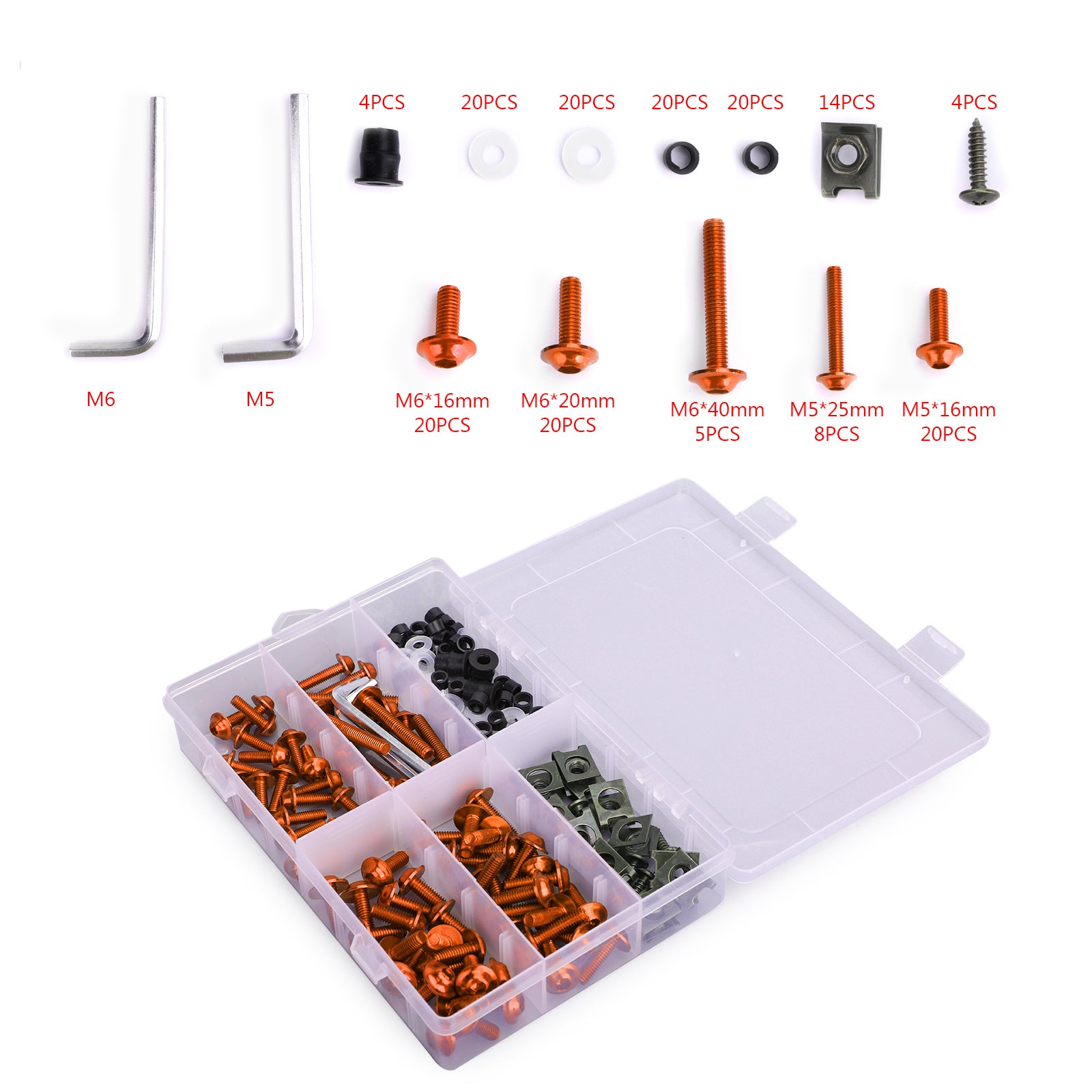 177PCS Sportbikes Motorcycle Fairing Bolts Kit M5/M6 Fastener Screws Orange