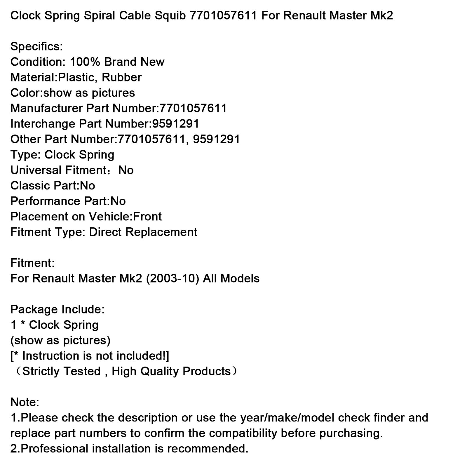 2003-2010 Renault Master Mk2 klokveer spiraalkabel voetzoeker 7701057611