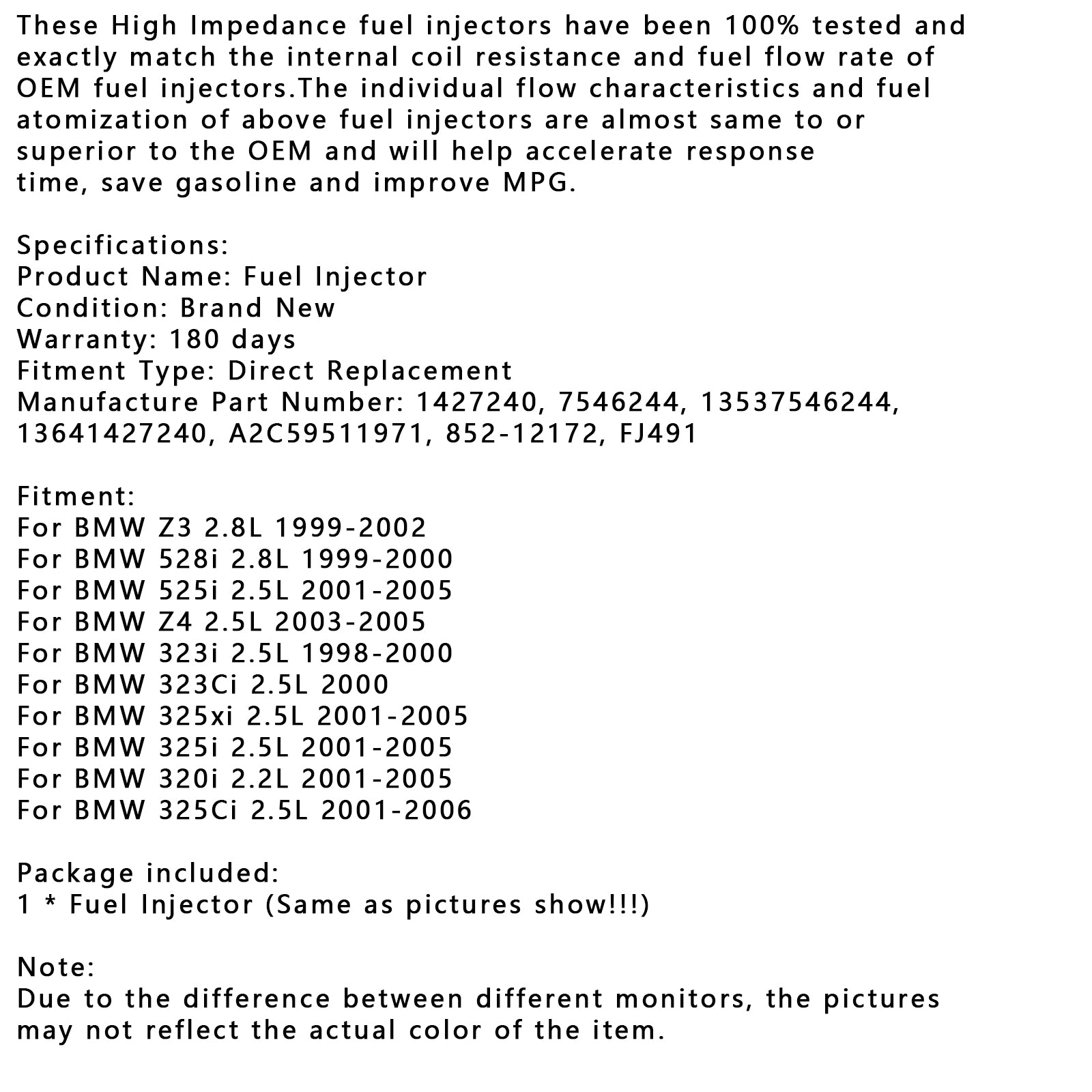 1PCS Fuel Injector 13537546244 Fit BMW 325xi 325i 320i 325Ci 525i 2001-2005