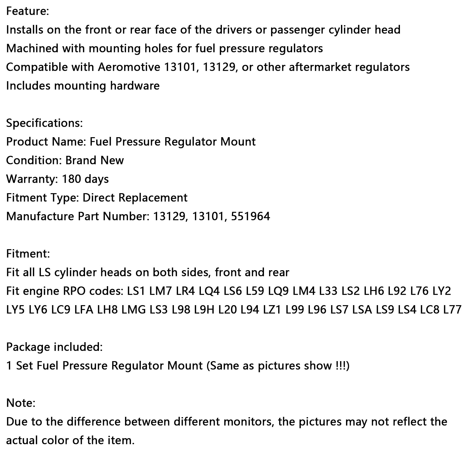Drivstofftrykkregulator Mount Fit Ls Cylinder Head Montering Billet Fit Chevy
