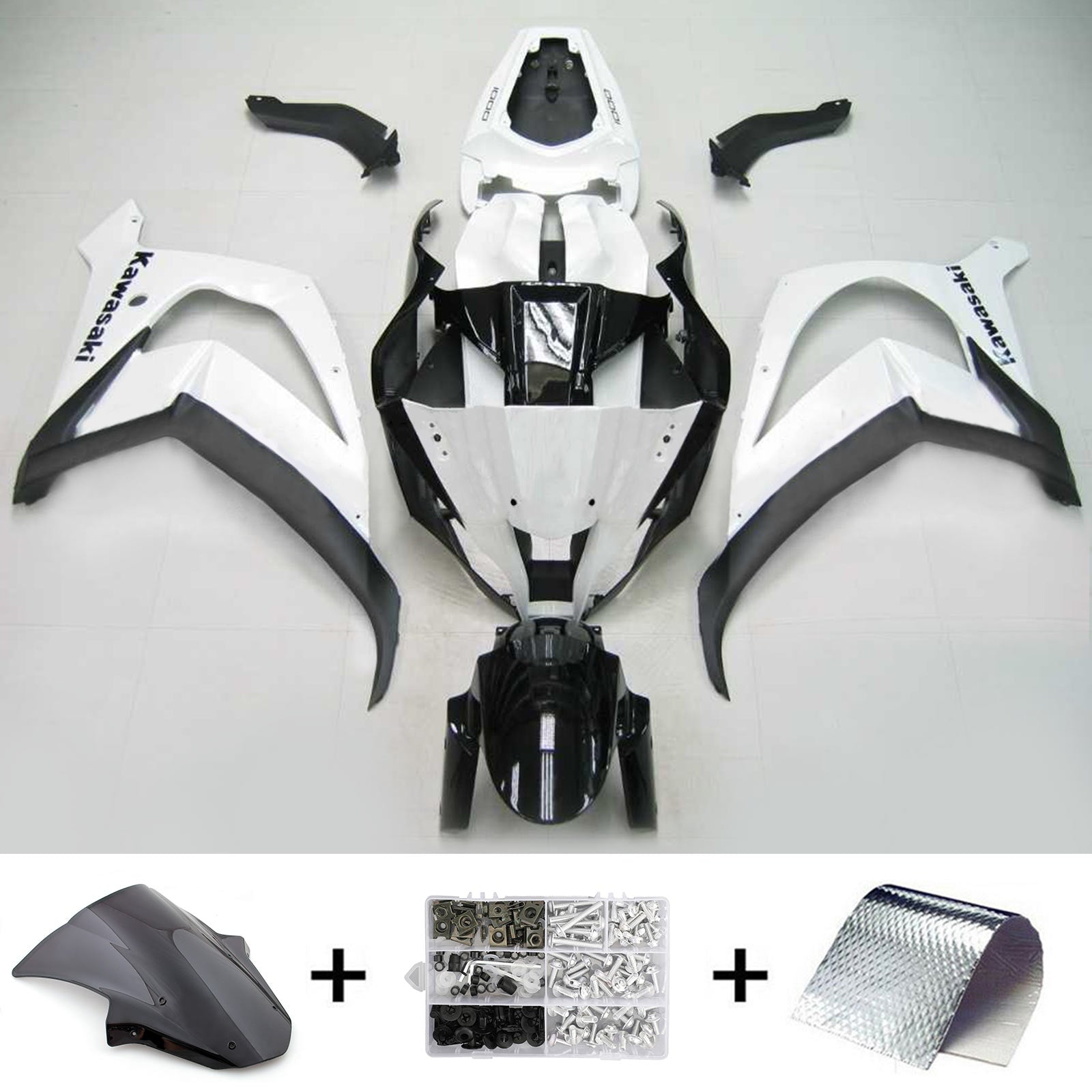 2011-2015 Ninja ZX10R White Bodywork Fairing ABS Injection Molded Plastics Set 6# Generic