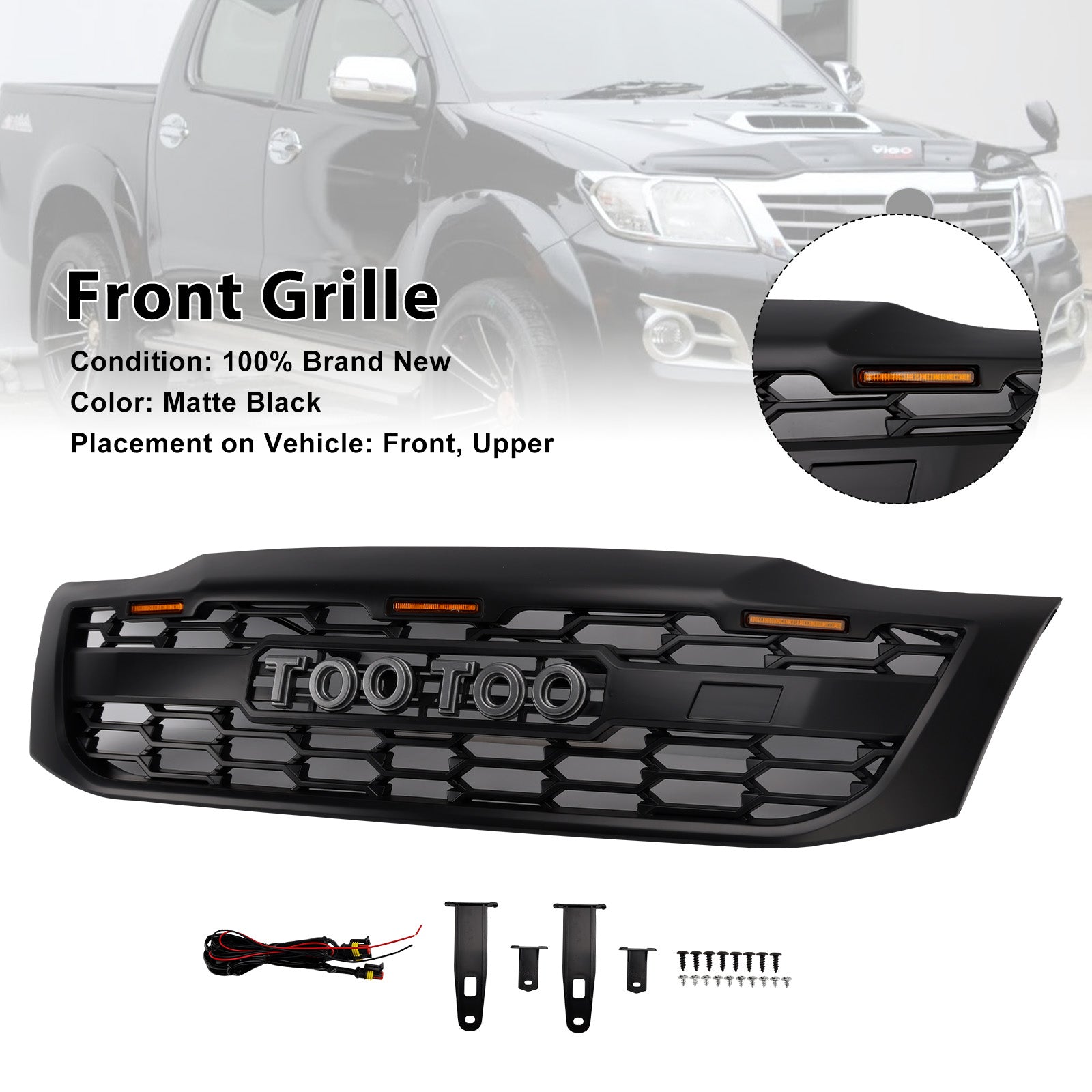 2012-2014 Toyota Hilux Vigo MK7 Matt Black Front Bumper Grille Grill