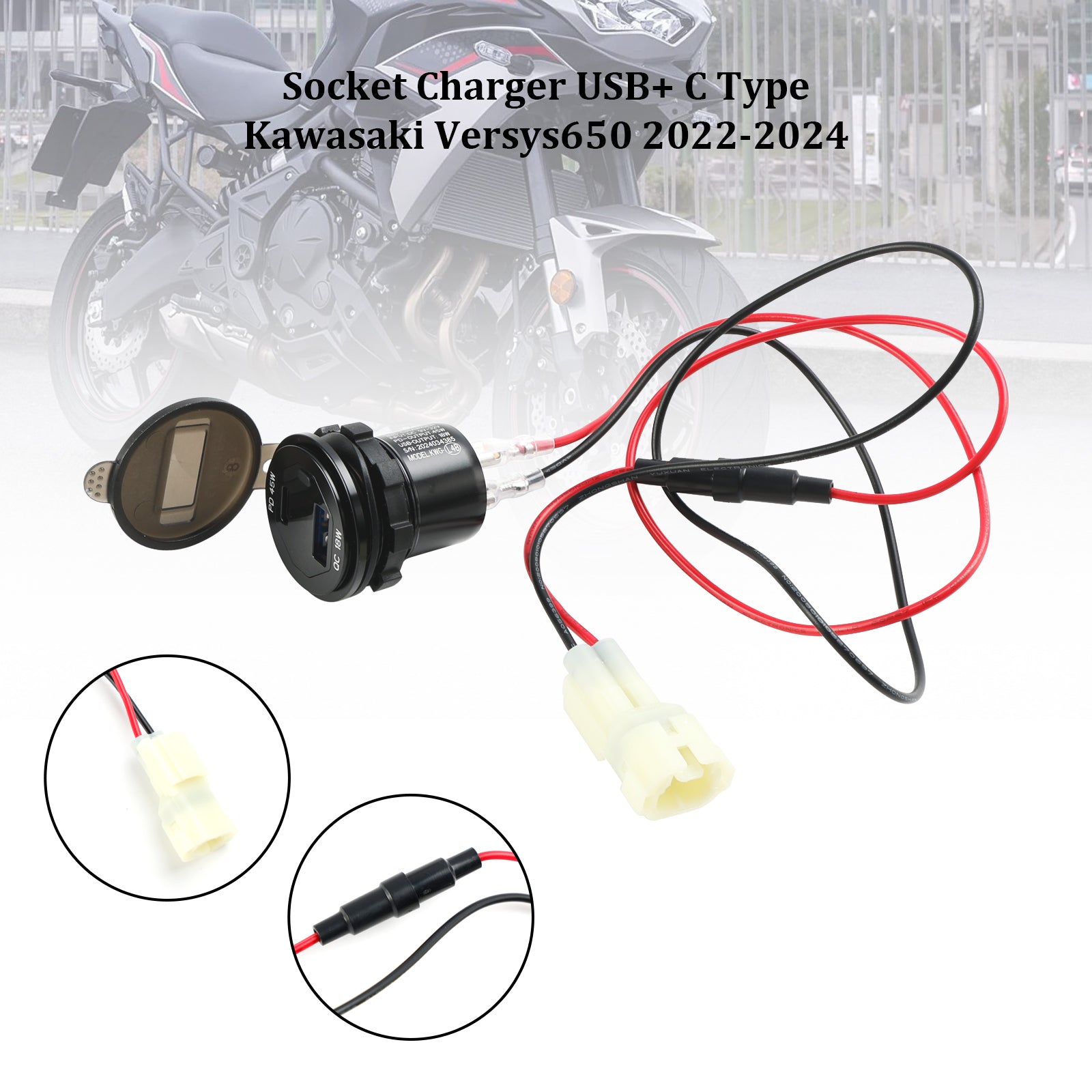 12V stopcontactlader USB+C type snel passend voor Kawasaki Versys 650 2022-2024