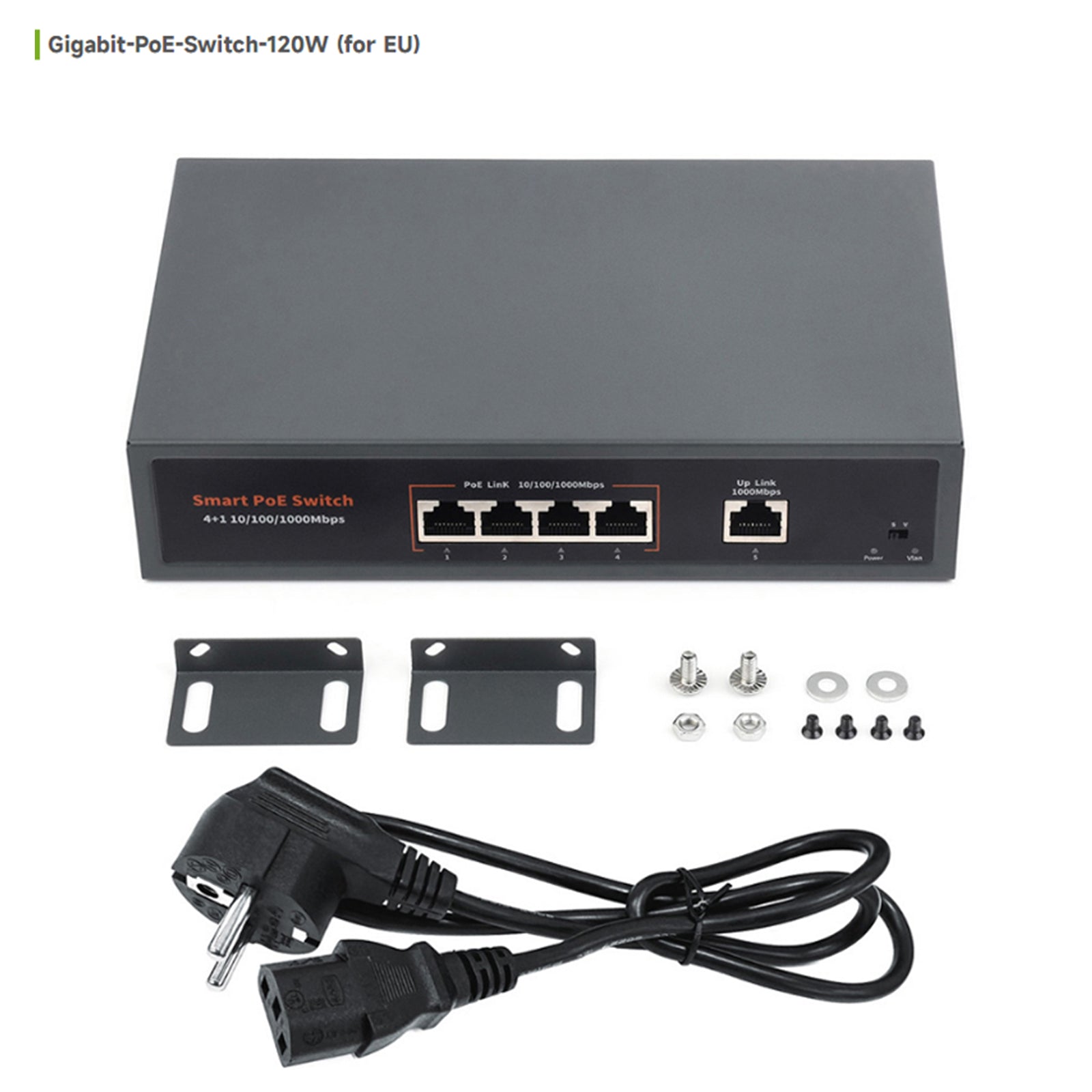 120W Gigabit Ethernet Poe Switch 10/100/1000M Port Adaptive Plug Play 4 Network