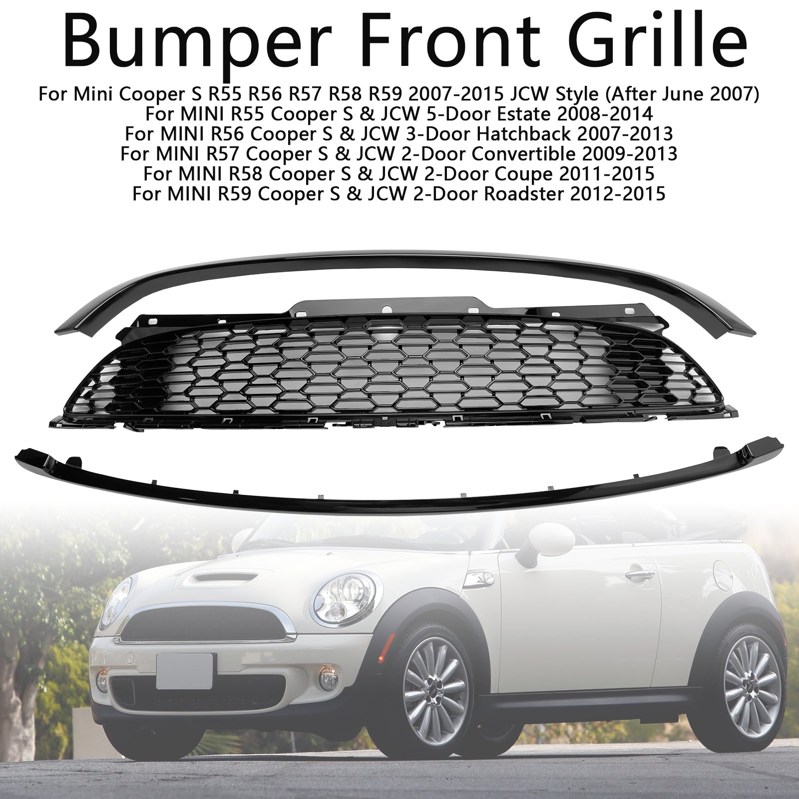 2007-2013 MINI R56 Cooper S & JCW 3-dørs Hatchback 3 STK Glans svart frontgrill