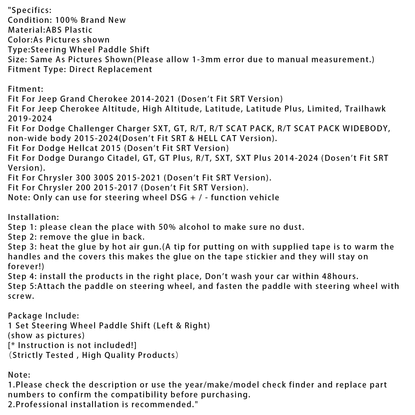 Verlengingen voor stuurwielpeddels voor Jeep Grand Cherokee 2014-2021