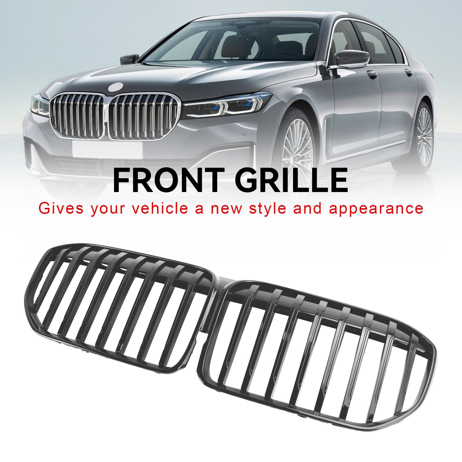 Calandre avant noire brillante à lamelles simples pour BMW Série 7 G11 G12 2019-2022