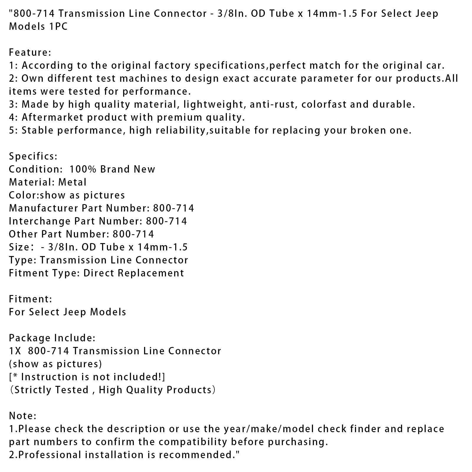 800-714 Transmission Line Connector - 3/8In. OD Tube x 14mm-1.5 1PC