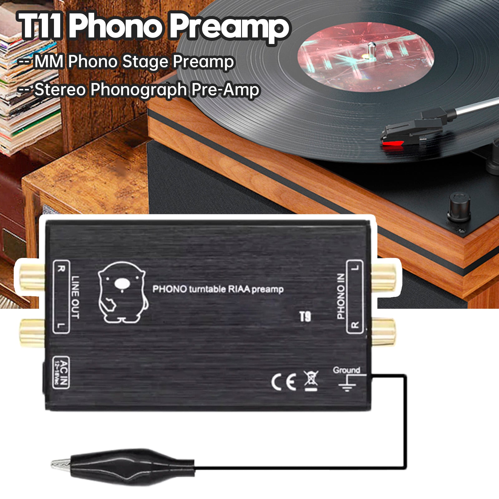 T11 Phono Preamp Preamplifier MM Phono Stage Preamp LP Vinyl Record Player Turntable Stereo Phonograph Pre-Amp