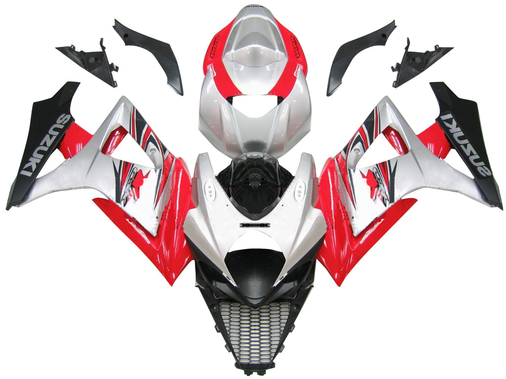 2007-2008 Suzuki GSXR 1000 Silver & Red GSXR Racing Fairings Generic