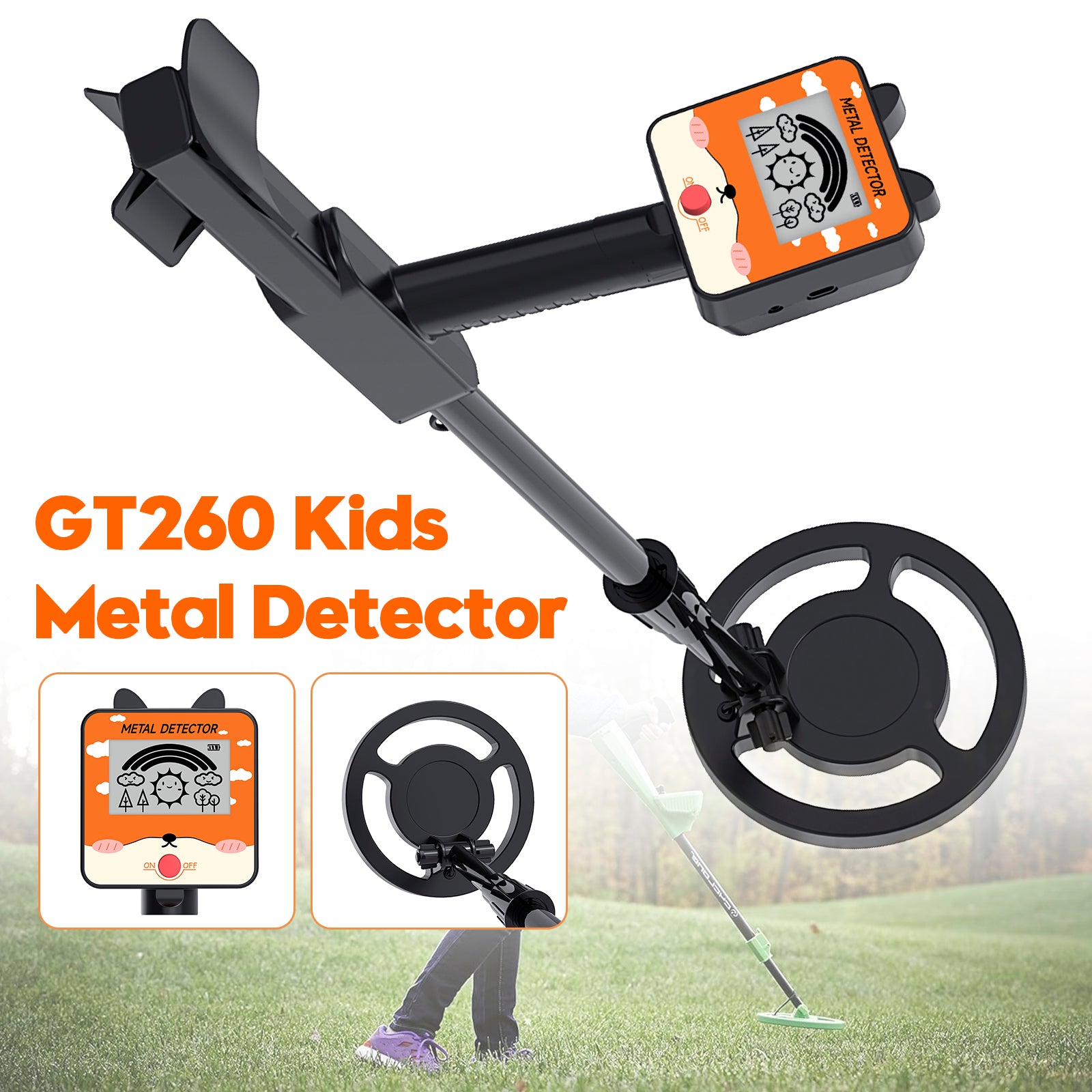 GT260 Kids Child Treasure Seeker Beginners Metaaldetector Waterdicht 6.3" Spoel