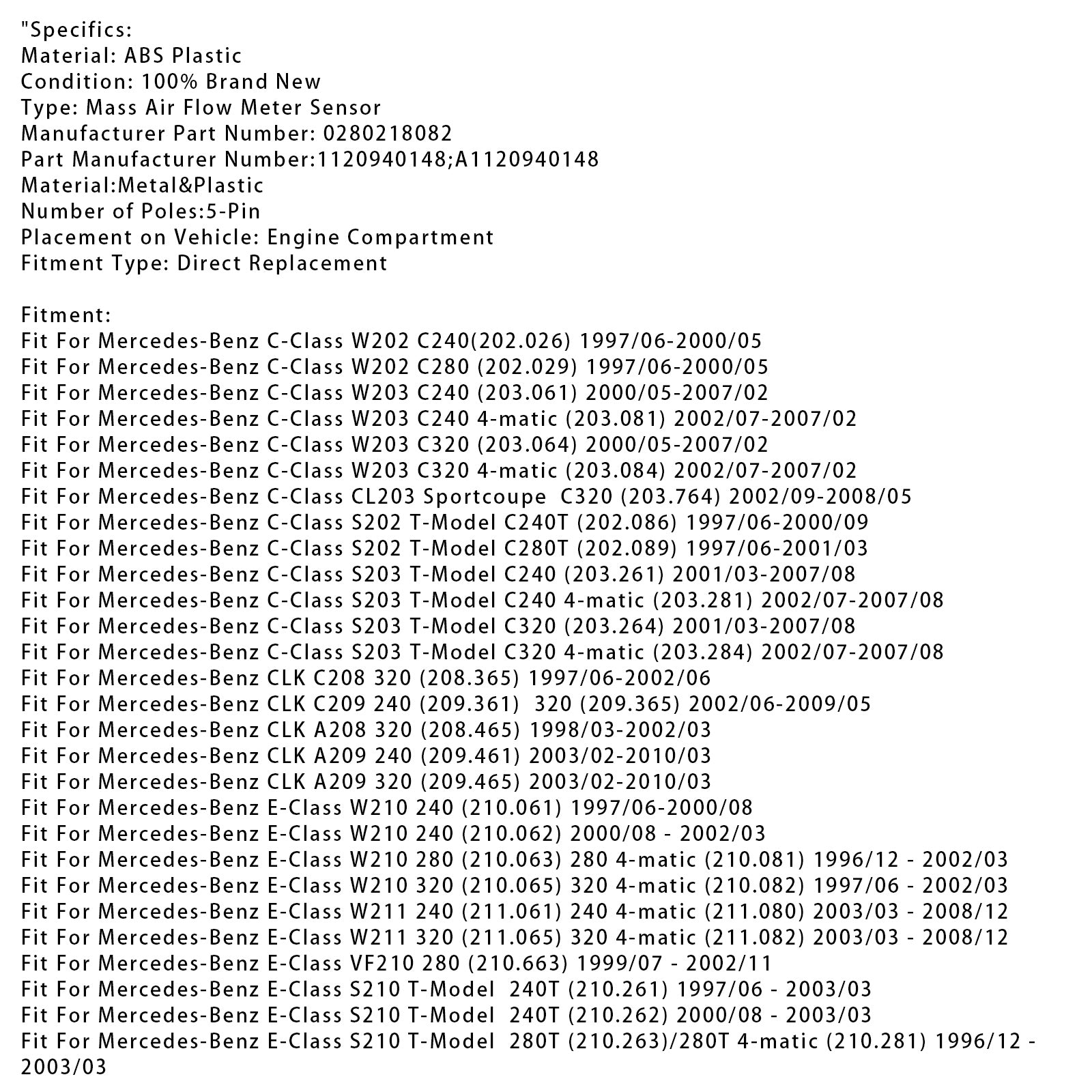 Massaluchtstroommetersensor voor Mercedes-Benz W203  W211  W163  W220 1120940148