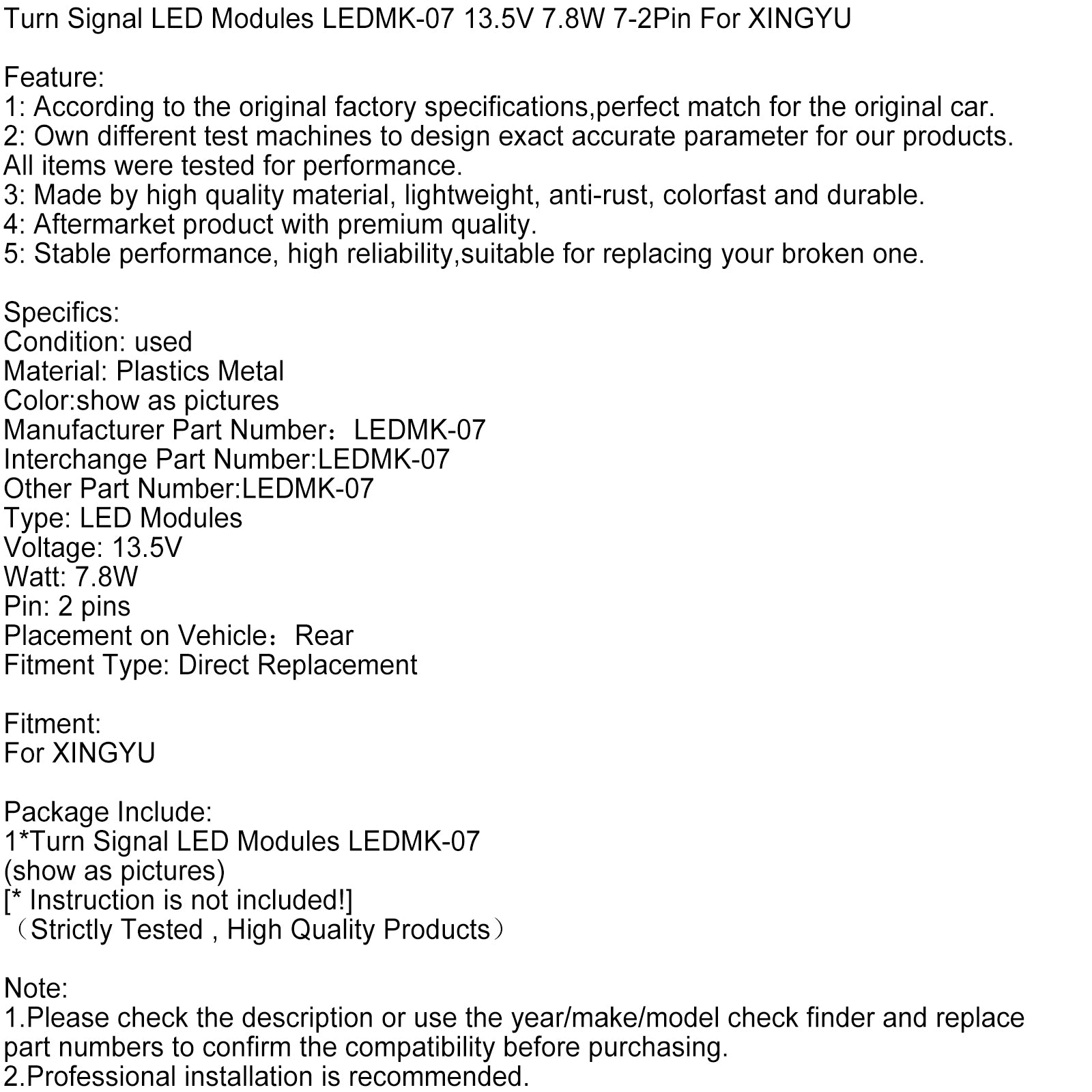 Richtingaanwijzer LED-modules LEDMK-07 13,5V 7,8W 7-2Pin voor XINGYU