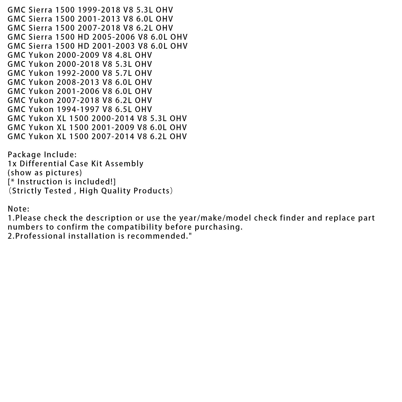 2008-2009 Chevrolet Tahoe V8 6.2L OHV Differensial Case Kit Assembly 40048044