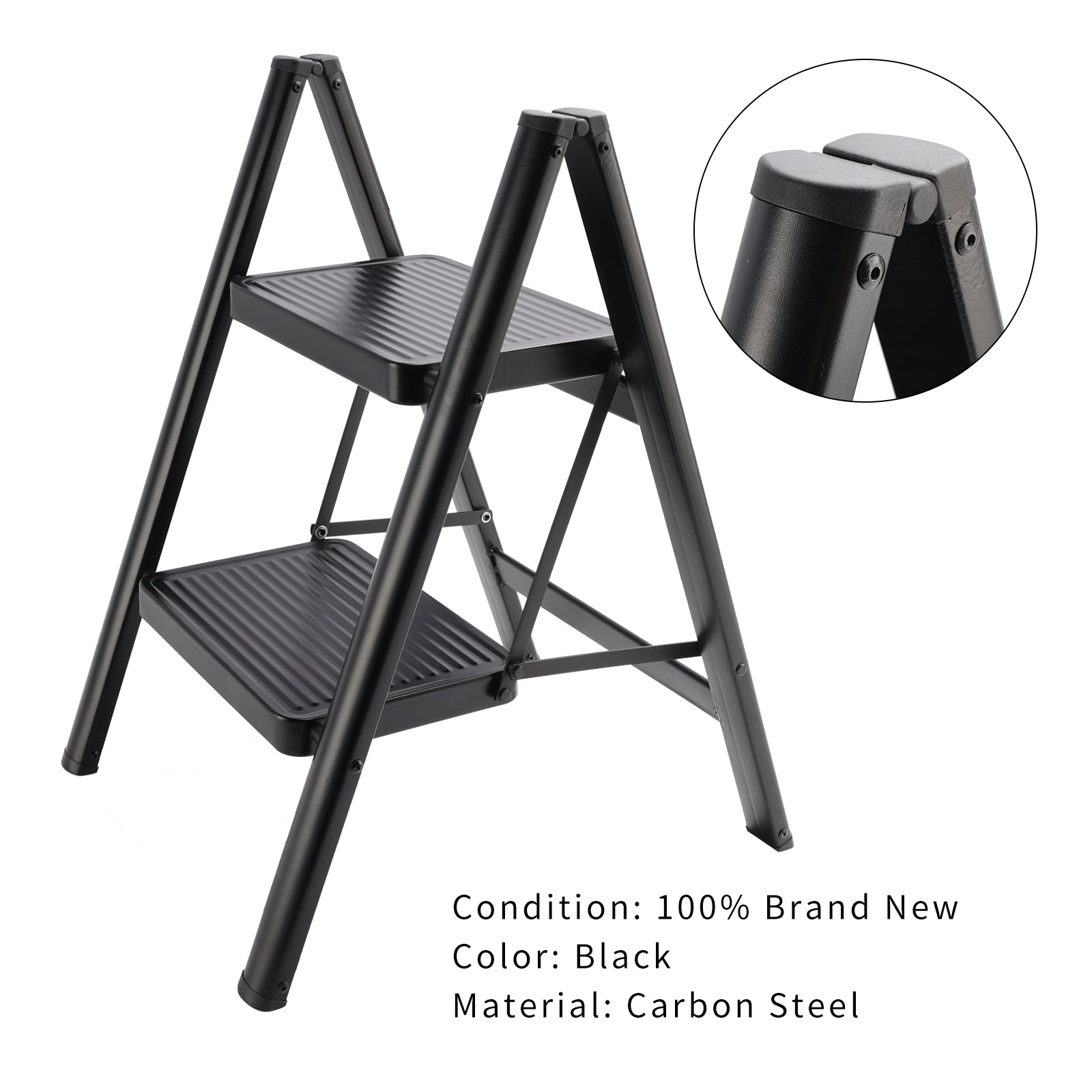 Stepladder, 2 Tiers, Foldable, Aluminum, Wide, Lightweight, Compact, Ladder