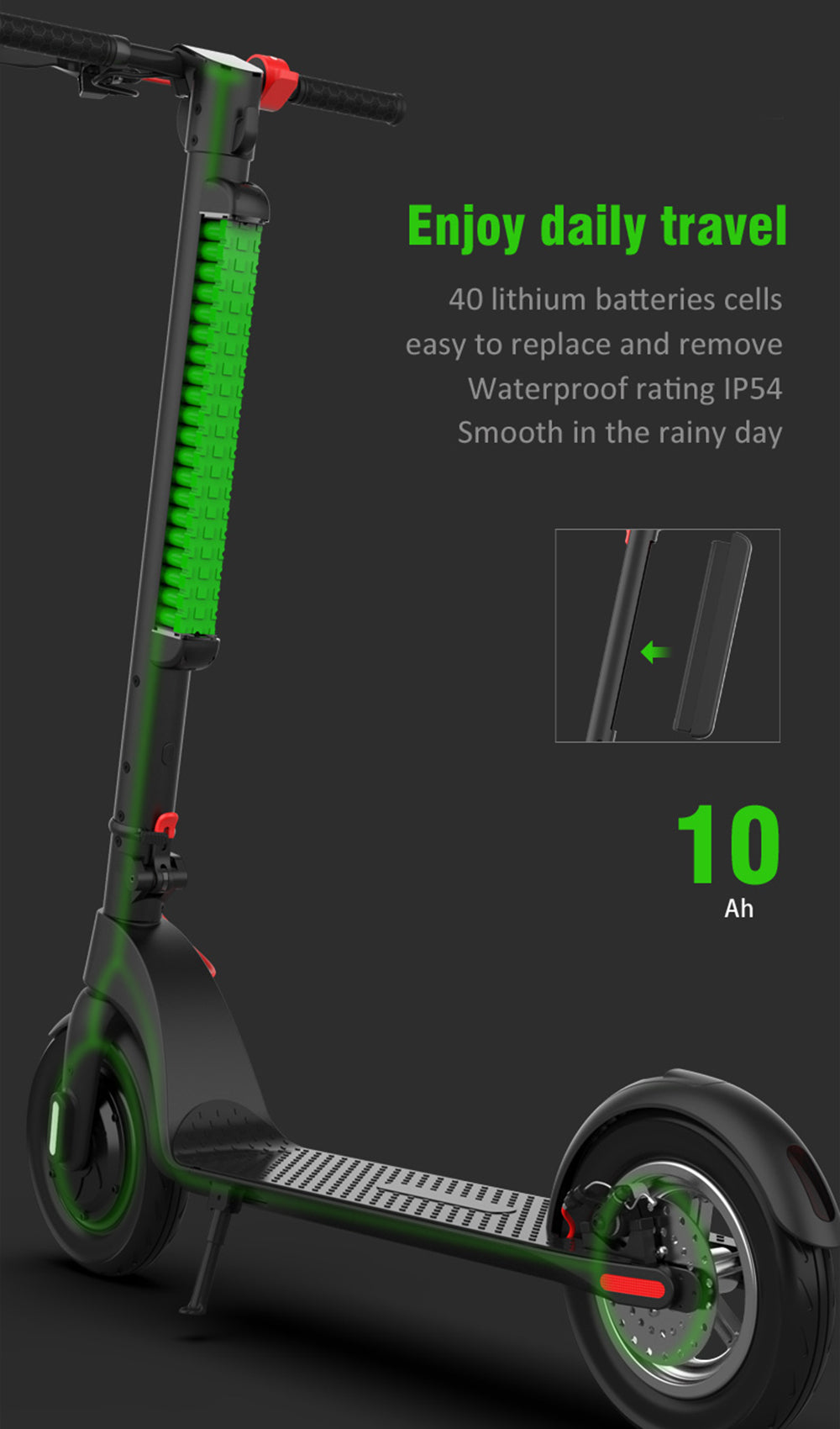 10" scooter électrique se pliant pour la gamme adulte de 350W 45KM pour le déplacement urbain adulte