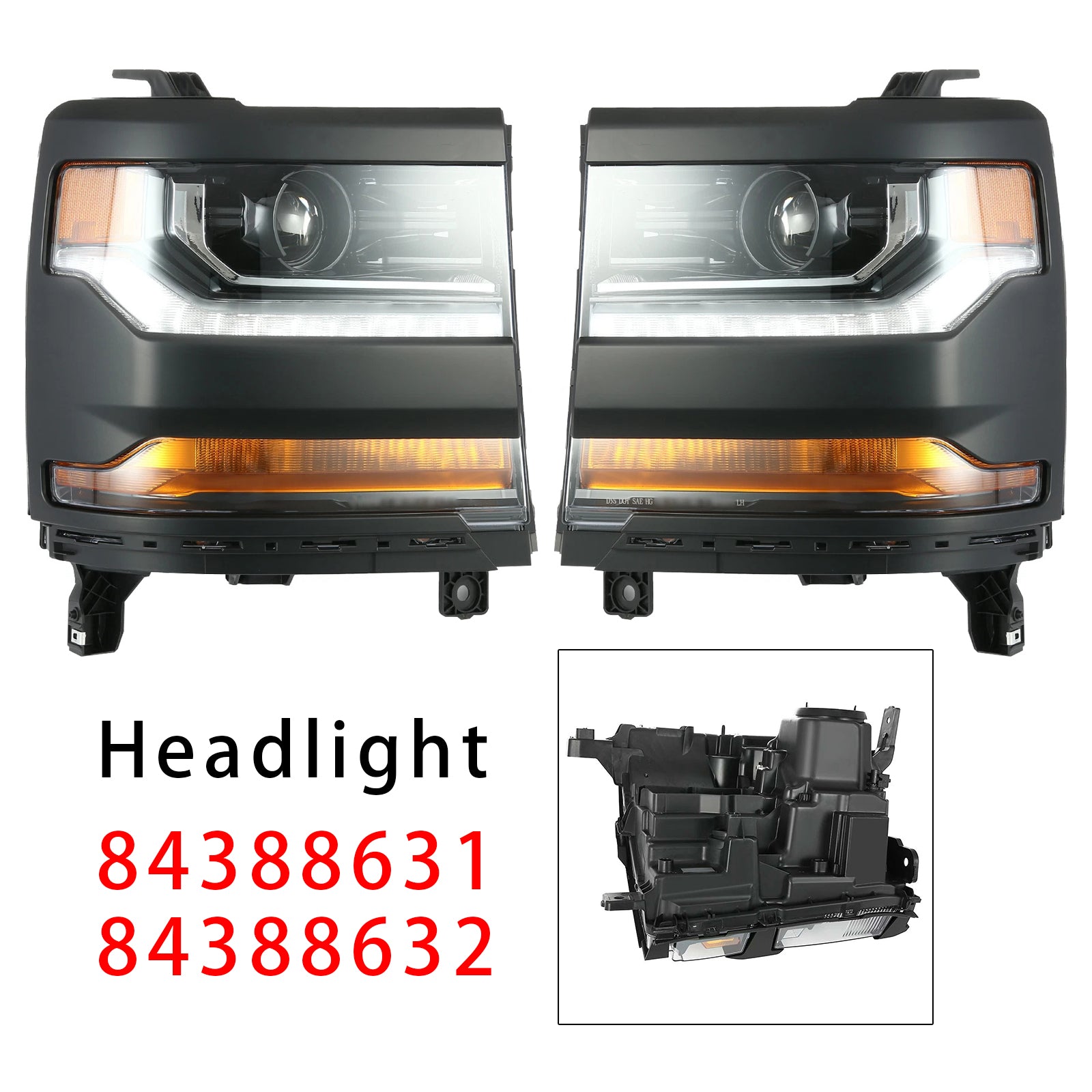 2016-2019 For Chevy Silverado 1500 Left+Right HID Xenon Projector Headlight 84388631 84181565