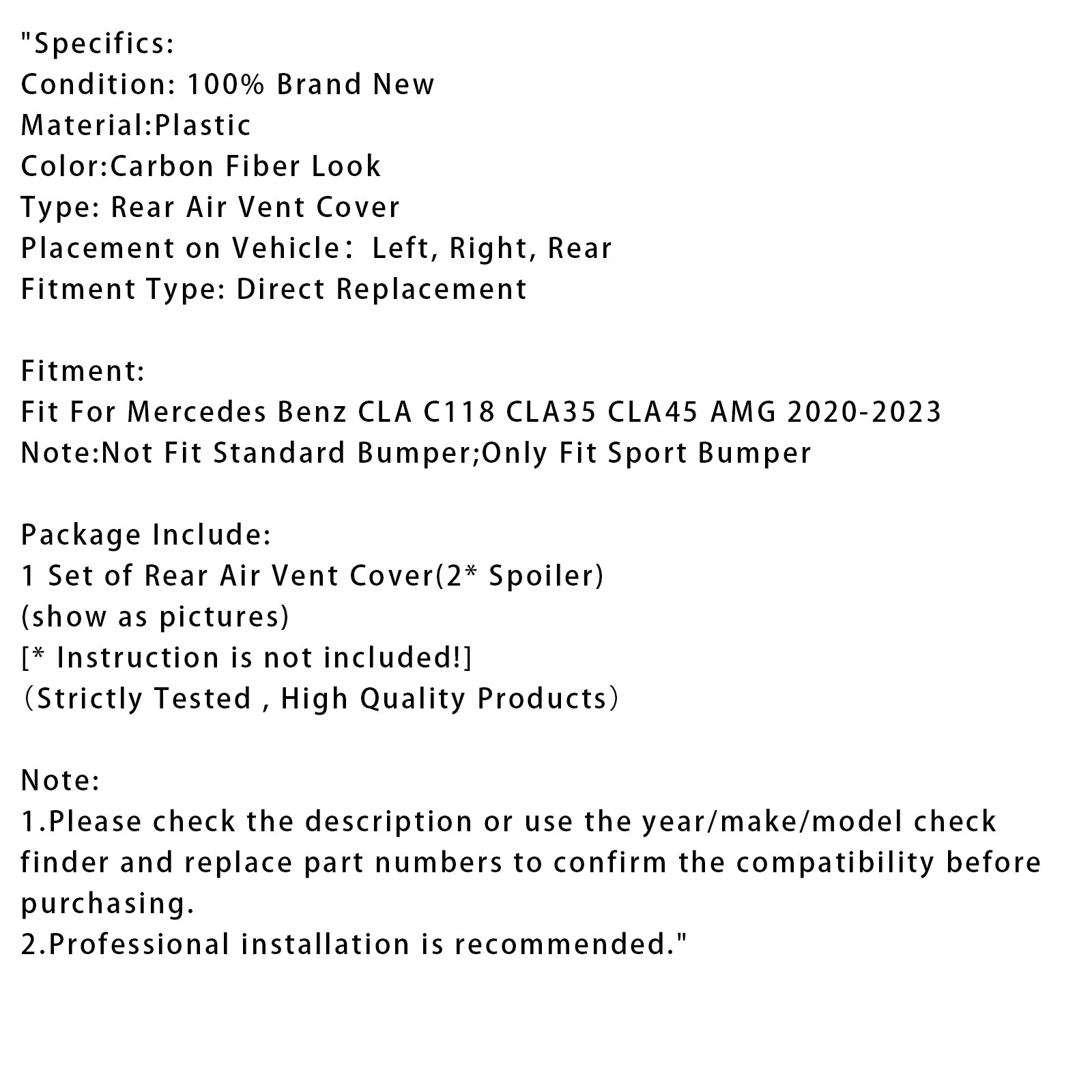 Couvercle de ventilation arrière de l'aspect du carbone pour Benz CLA C118 CLA45 AMG 2020+