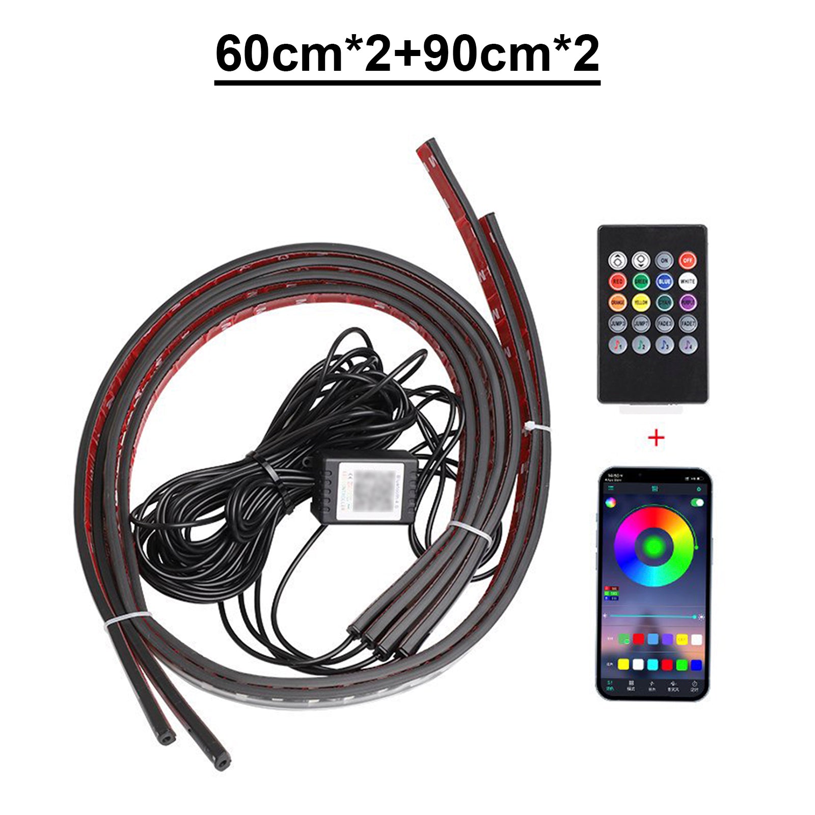 Luz de chasis LED de 4 piezas modificada con aplicación de luz ambiental de fantasía + control remoto 60 cm * 2 + 90 cm * 2