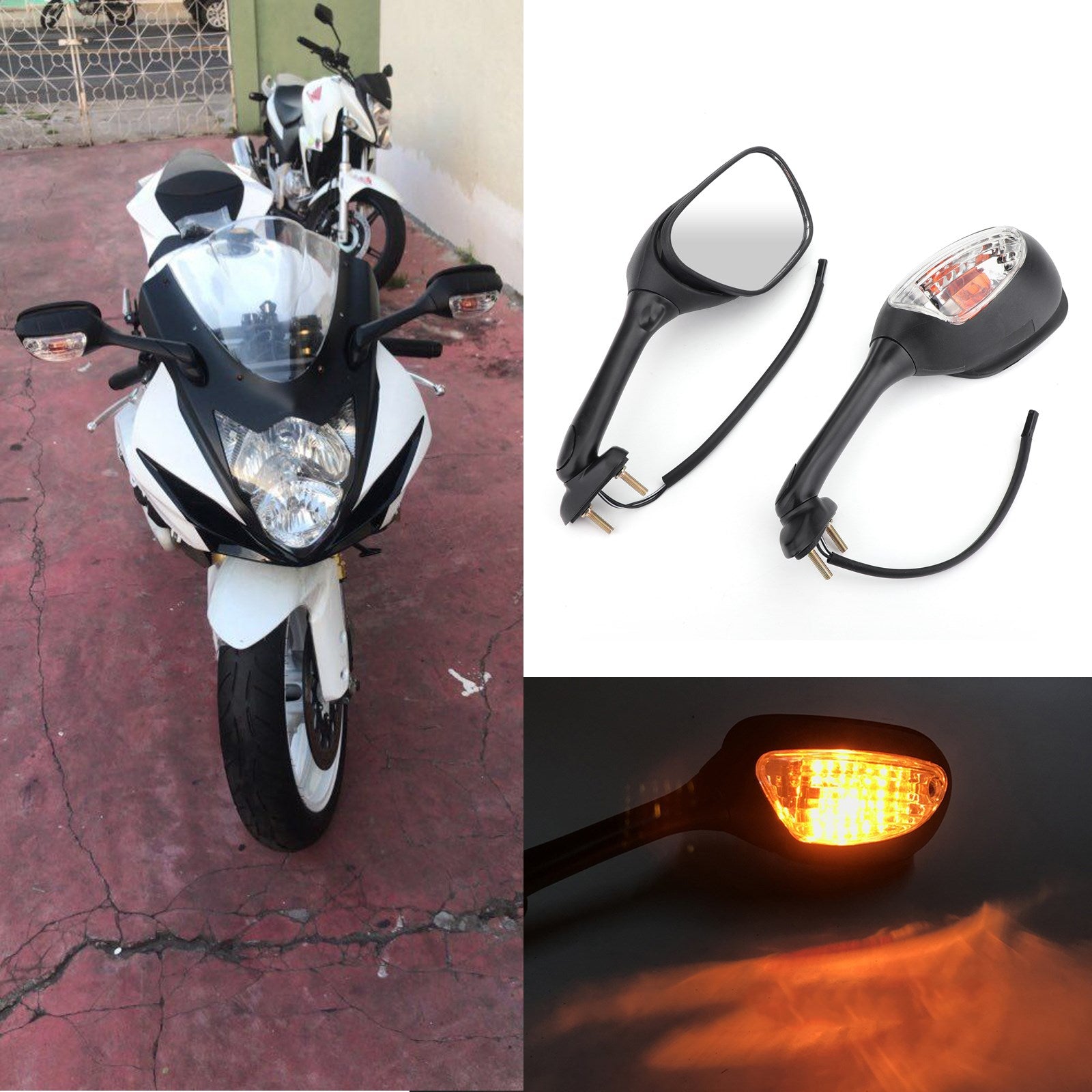 Rearview Mirrors w/Turn Signals For Suzuki GSXR600 GSX-R750 GSXR1000 2002-2015