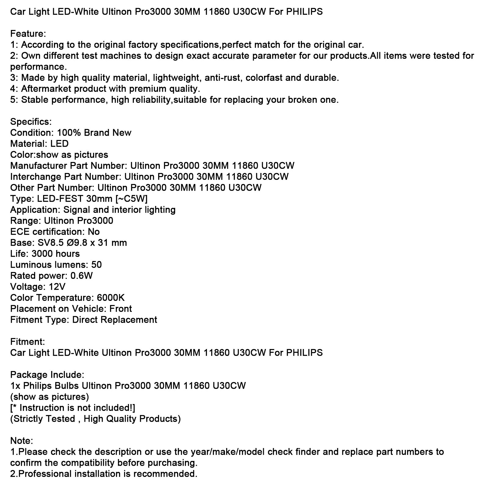 Automobil Led-White Ultinon Pro3000 30 mm 11860 U30CW pre Philips