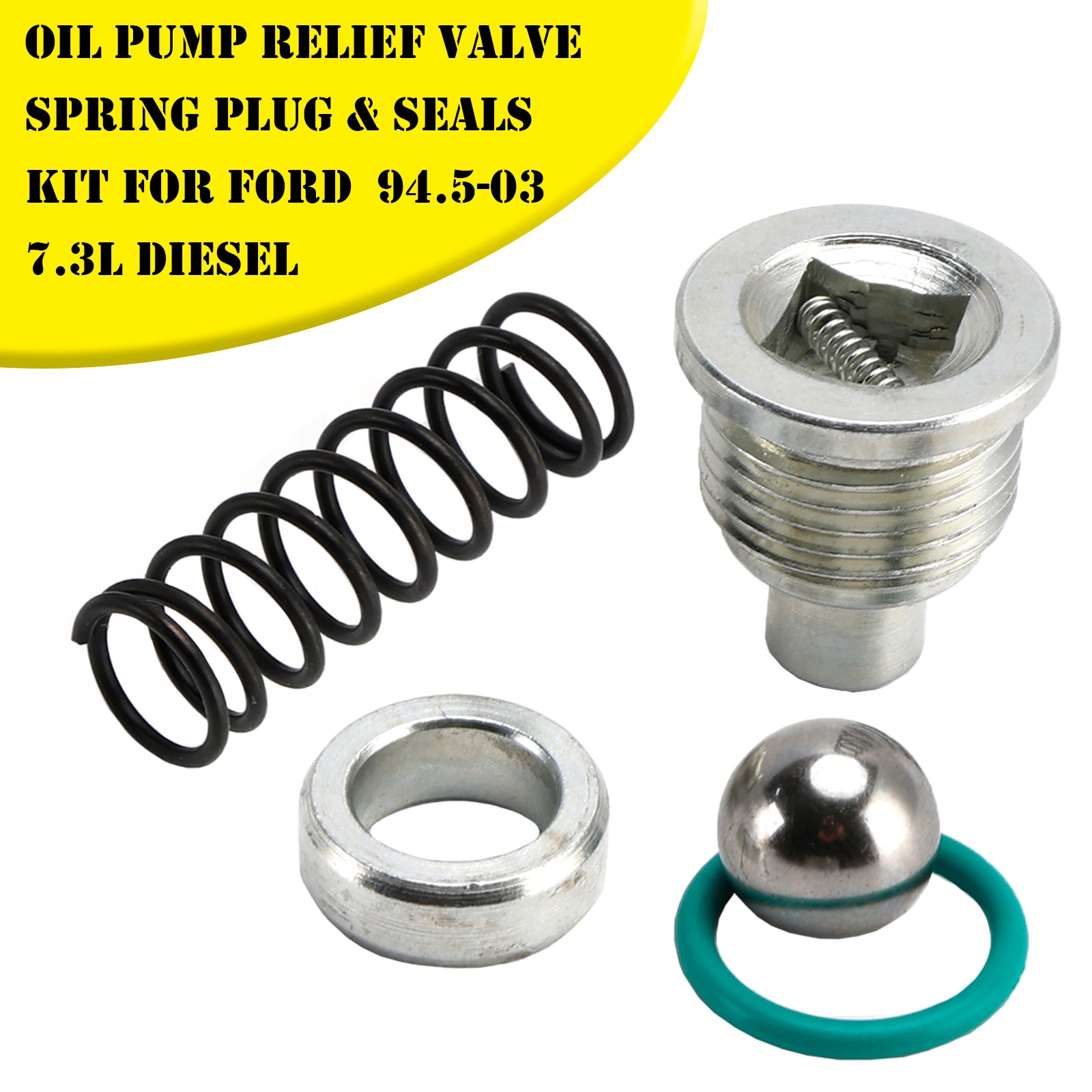 Oil Pump Relief Valve Spring Plug & Seals Kit for Ford  94.5-03 7.3L Diesel